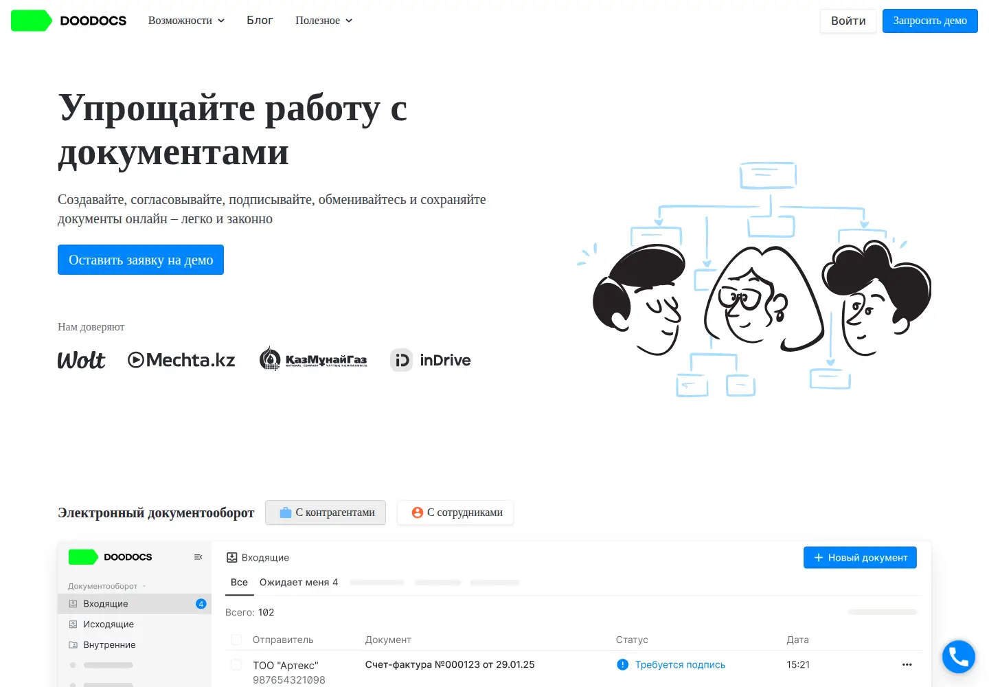 Captured homepage of doodocs.kz in the current scan