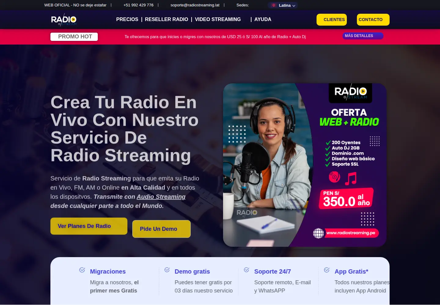 Captured homepage of radiostreaming.lat in the current scan