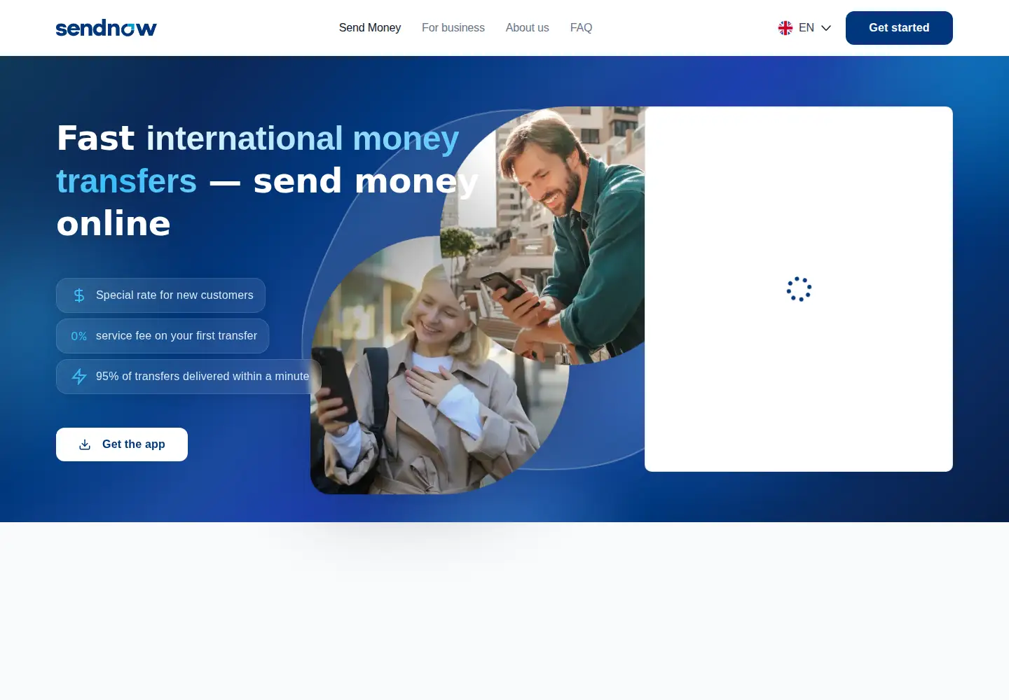Captured homepage of sendnow.money in the current scan