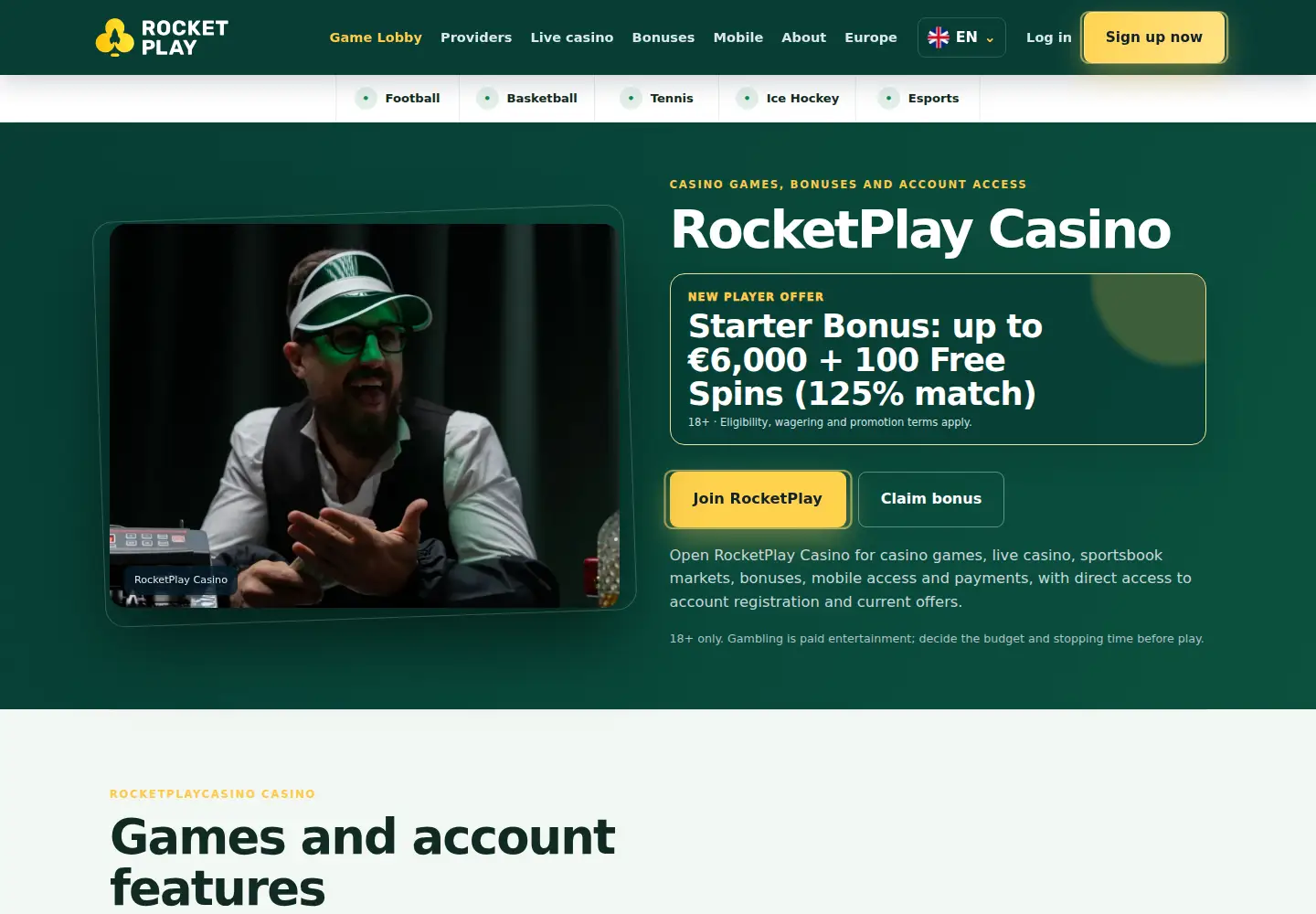 Screenshot of rocketplaycasino.eu