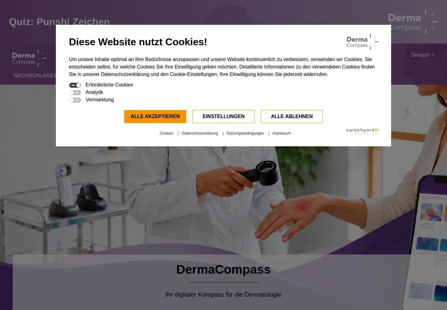 Captured homepage of dermacompass.net in the current scan