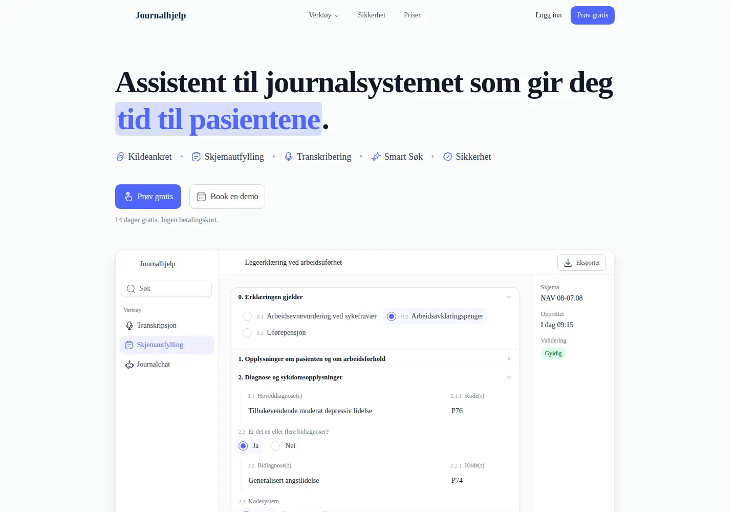 Screenshot of journalhjelp.no