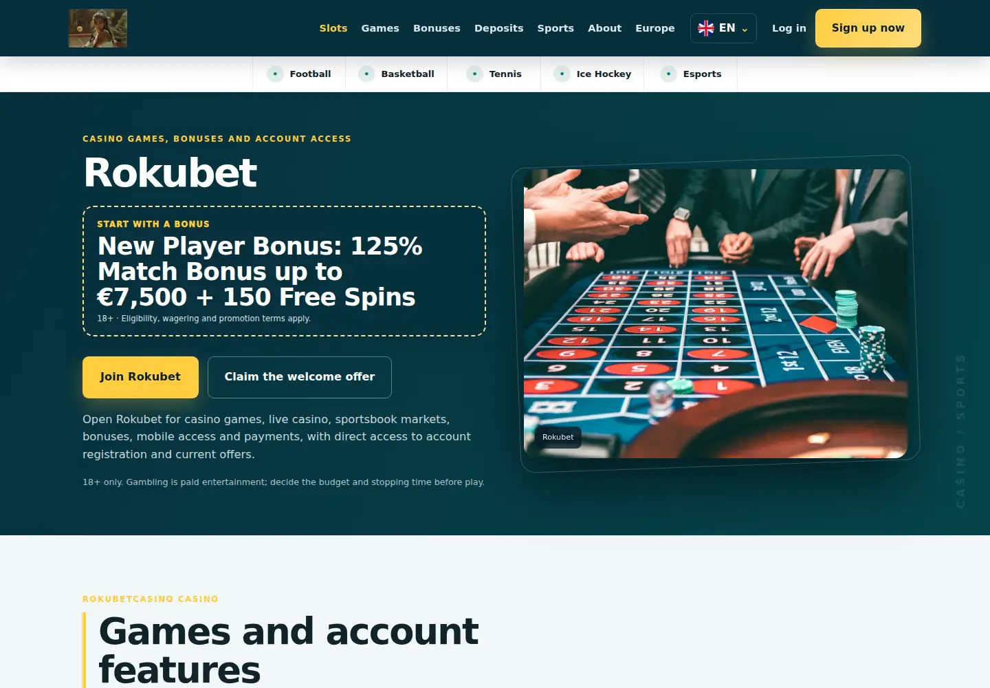 Screenshot of rokubetcasino.eu