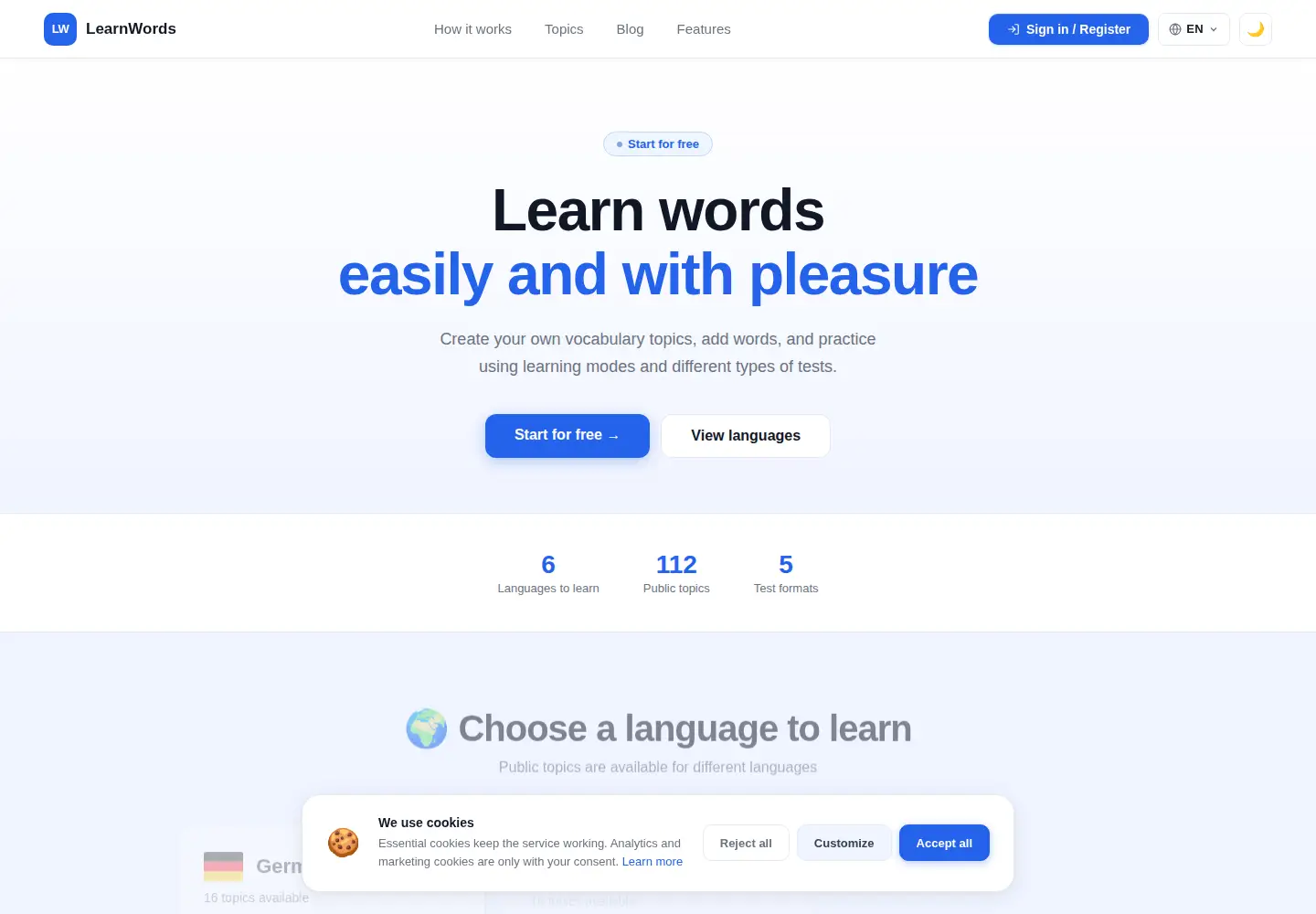 Screenshot of learnwords.online