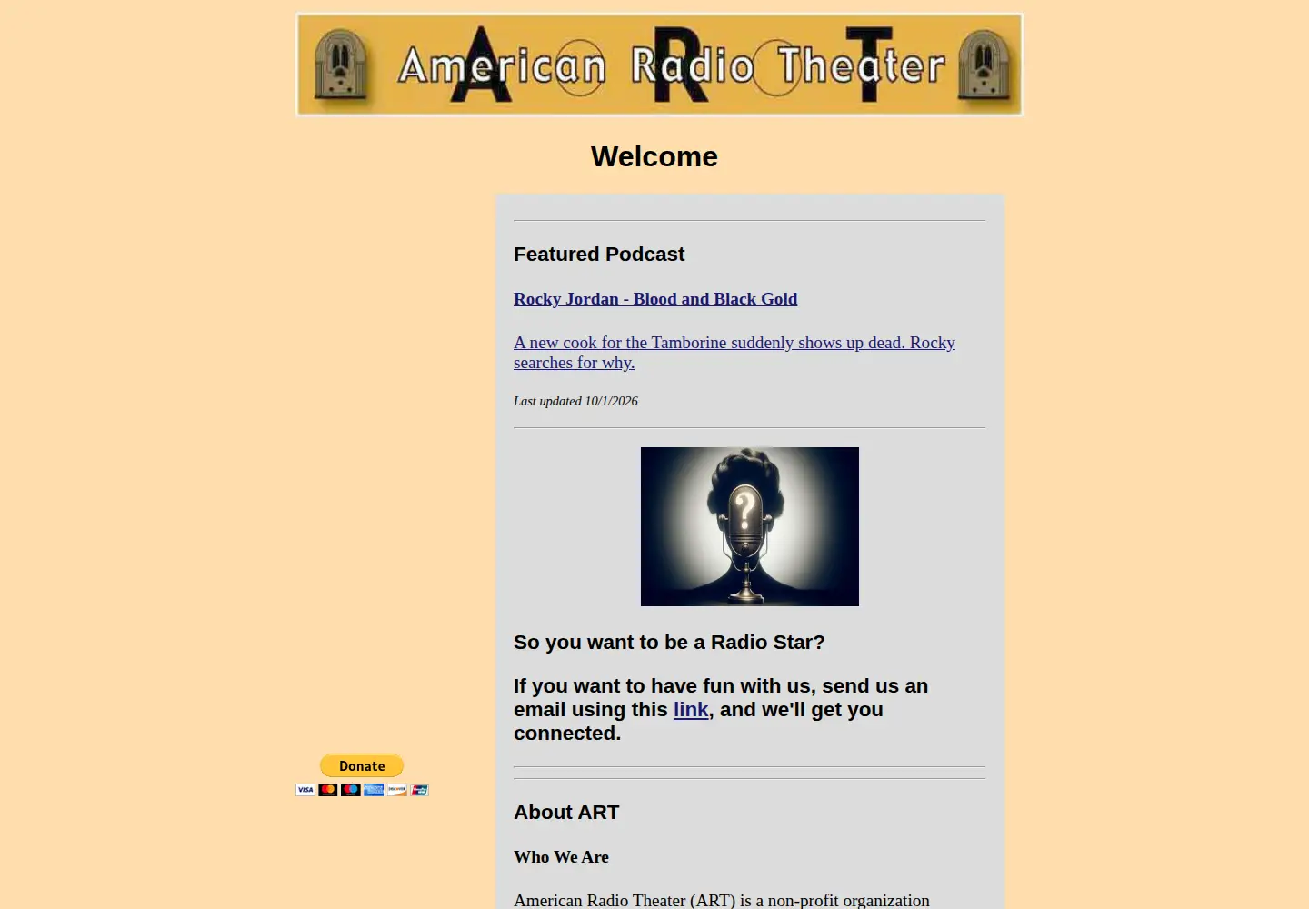 Captured homepage of americanradiotheater.org in the current scan