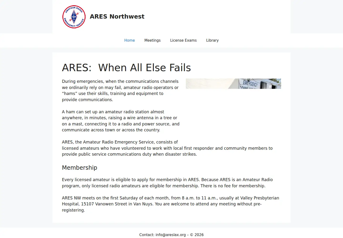 Captured homepage of areslax.org in the current scan