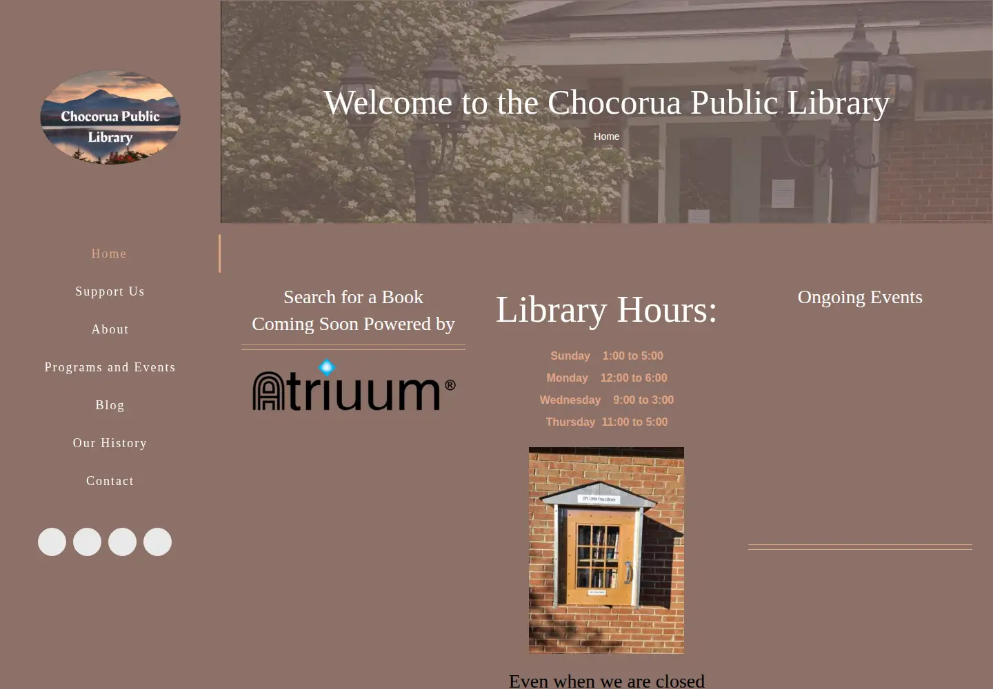 Captured homepage of chocorualibrary.org in the current scan