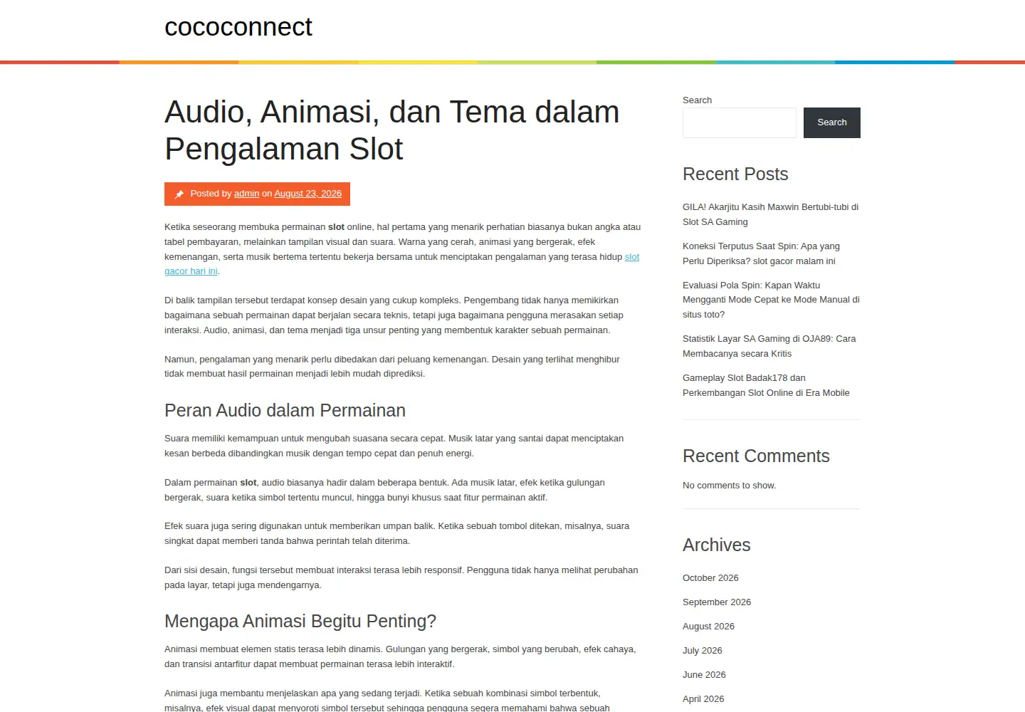 Captured homepage of cococonnect.org in the current scan
