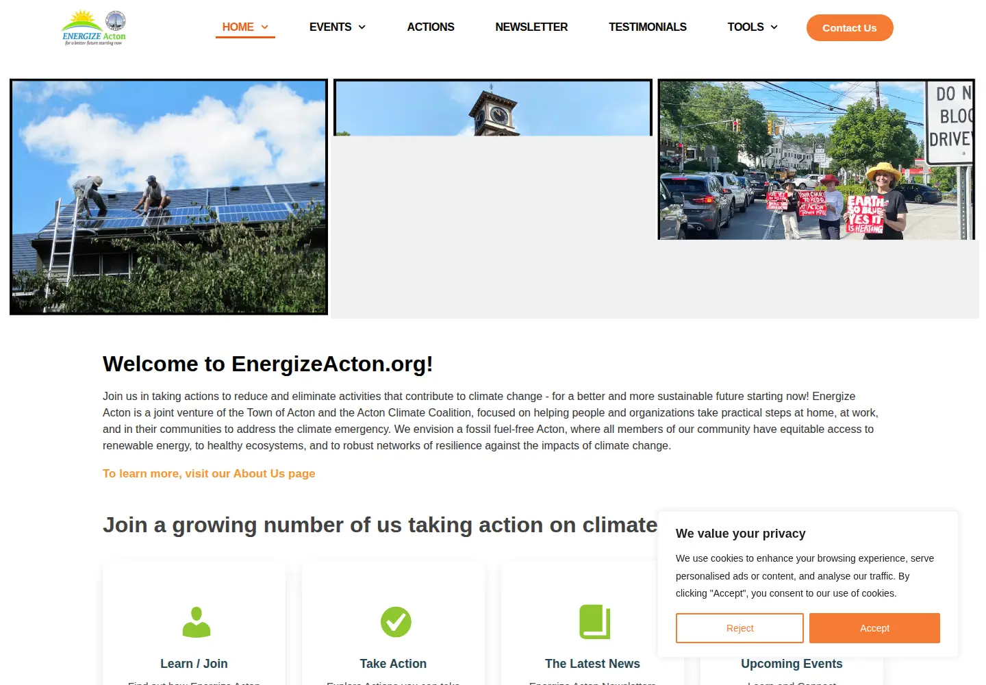 Captured homepage of energizeacton.org in the current scan