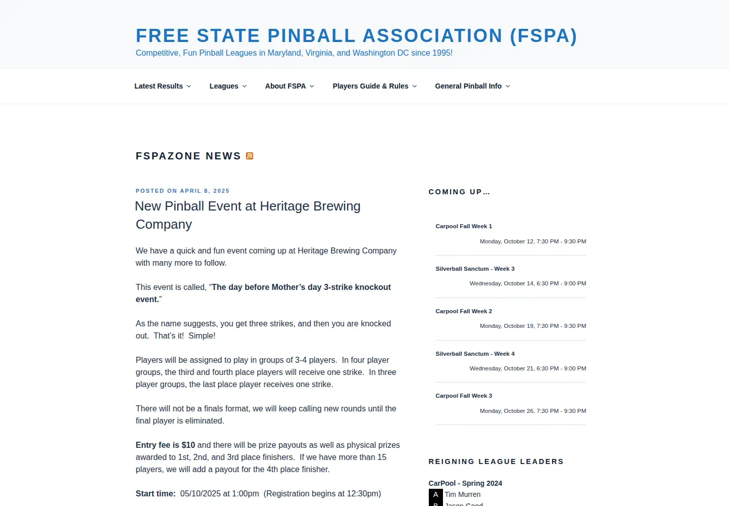 Captured homepage of fspazone.org in the current scan