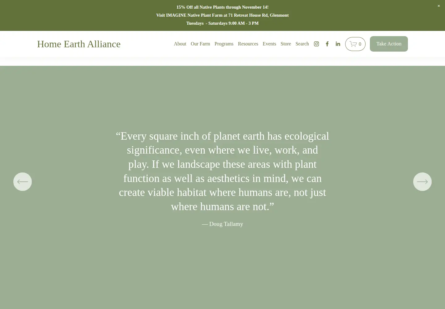 Captured homepage of homeearthalliance.org in the current scan