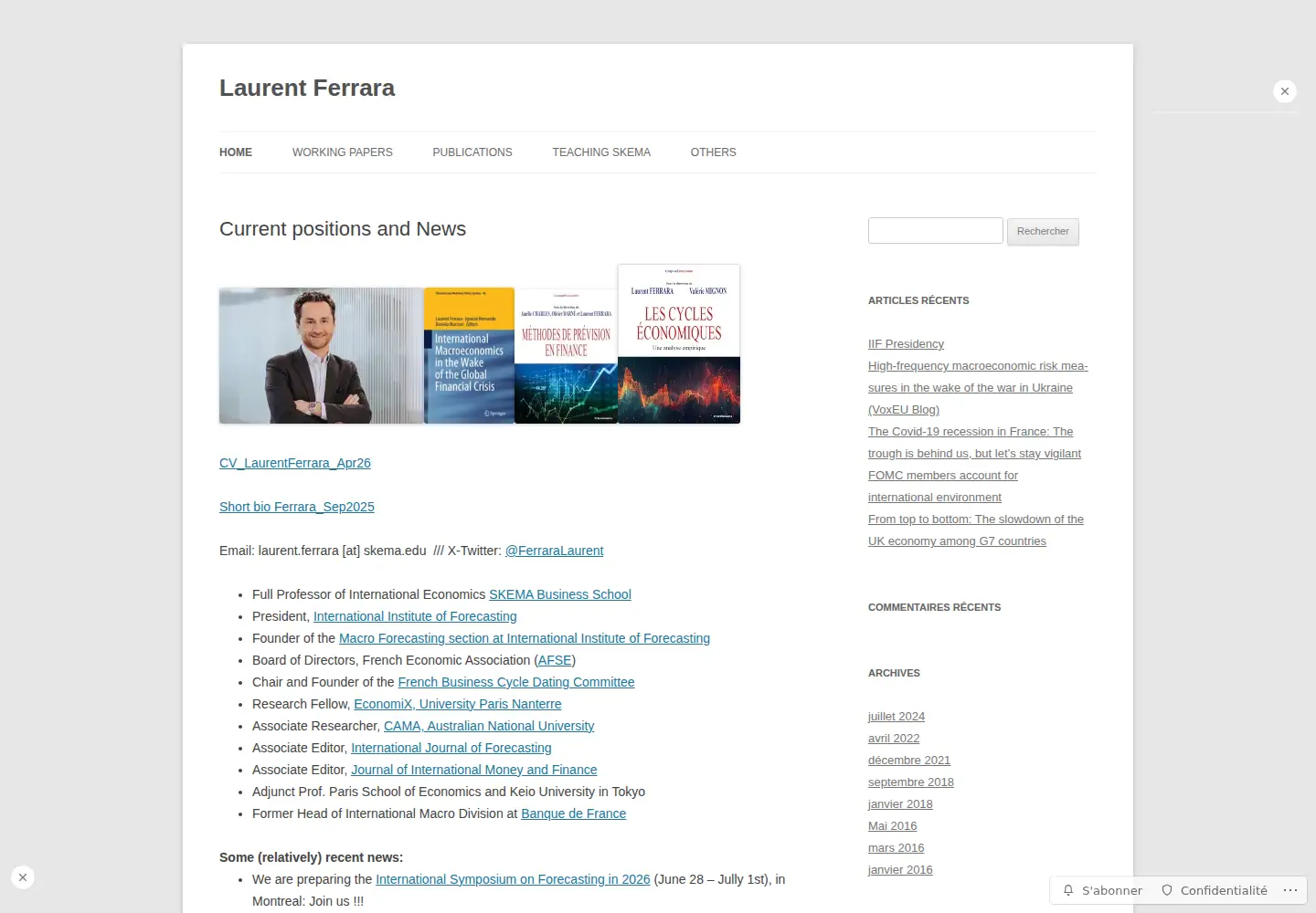 Captured homepage of laurent-ferrara.org in the current scan