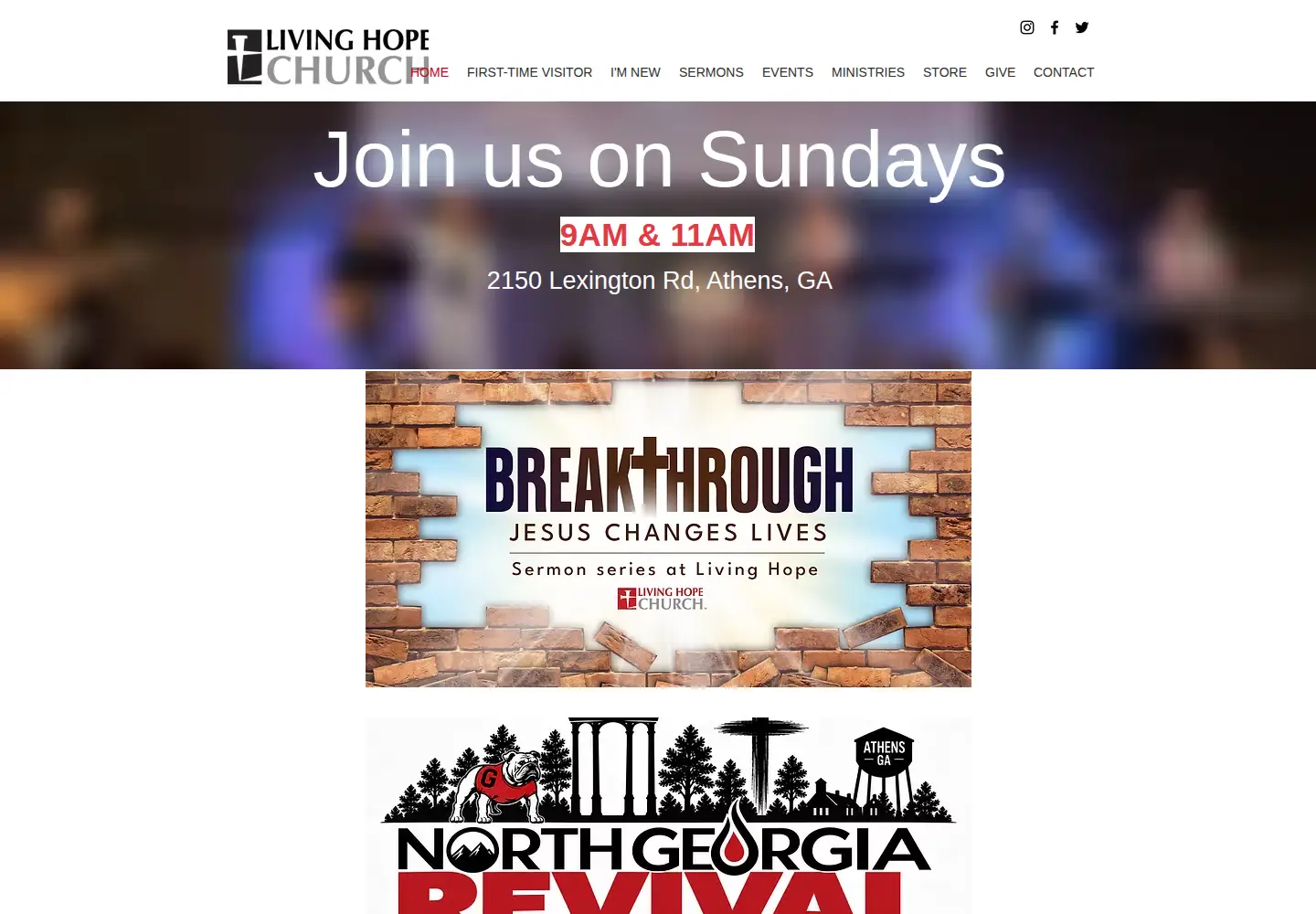 Captured homepage of livinghopeathens.org in the current scan