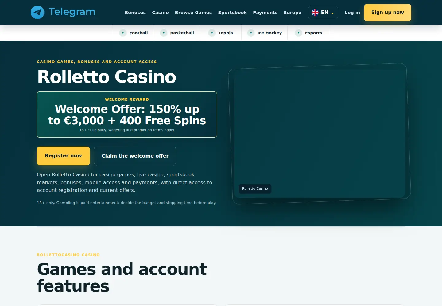 Screenshot of rollettocasino.eu