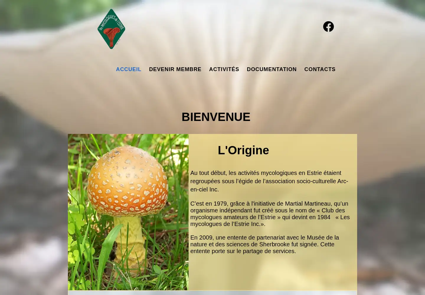 Captured homepage of mycologues-estrie.org in the current scan