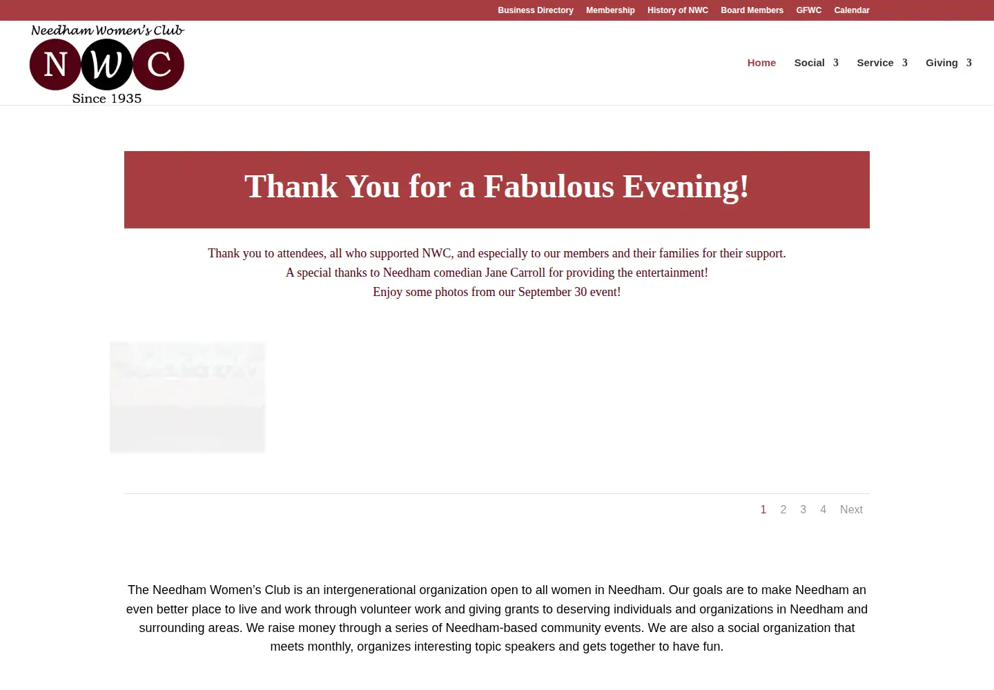 Captured homepage of needhamwomensclub.org in the current scan