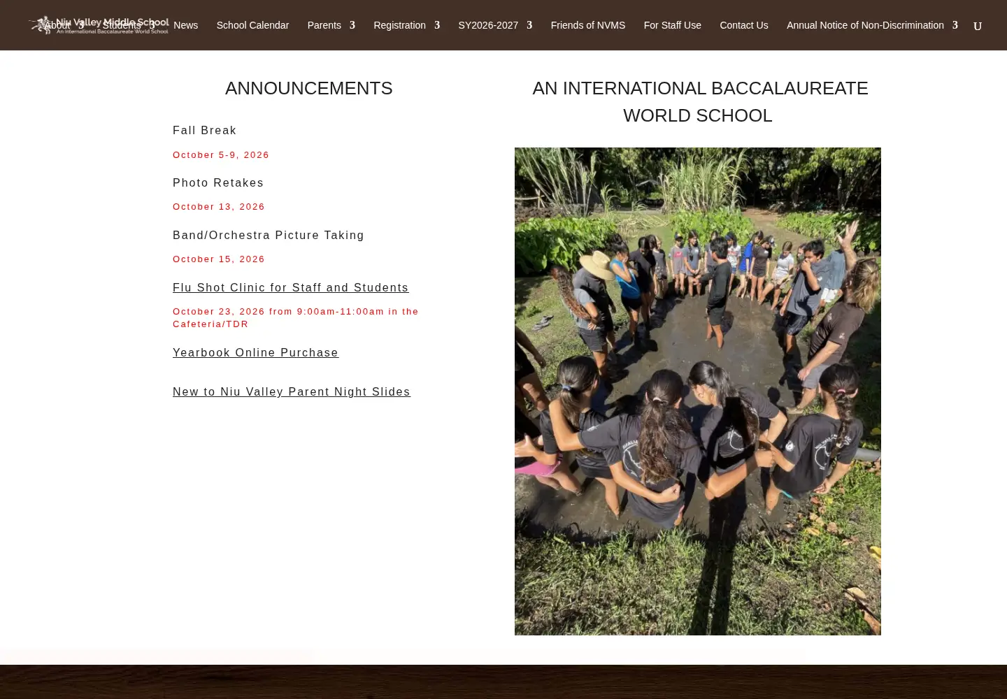 Captured homepage of niuvalleymiddle.org in the current scan