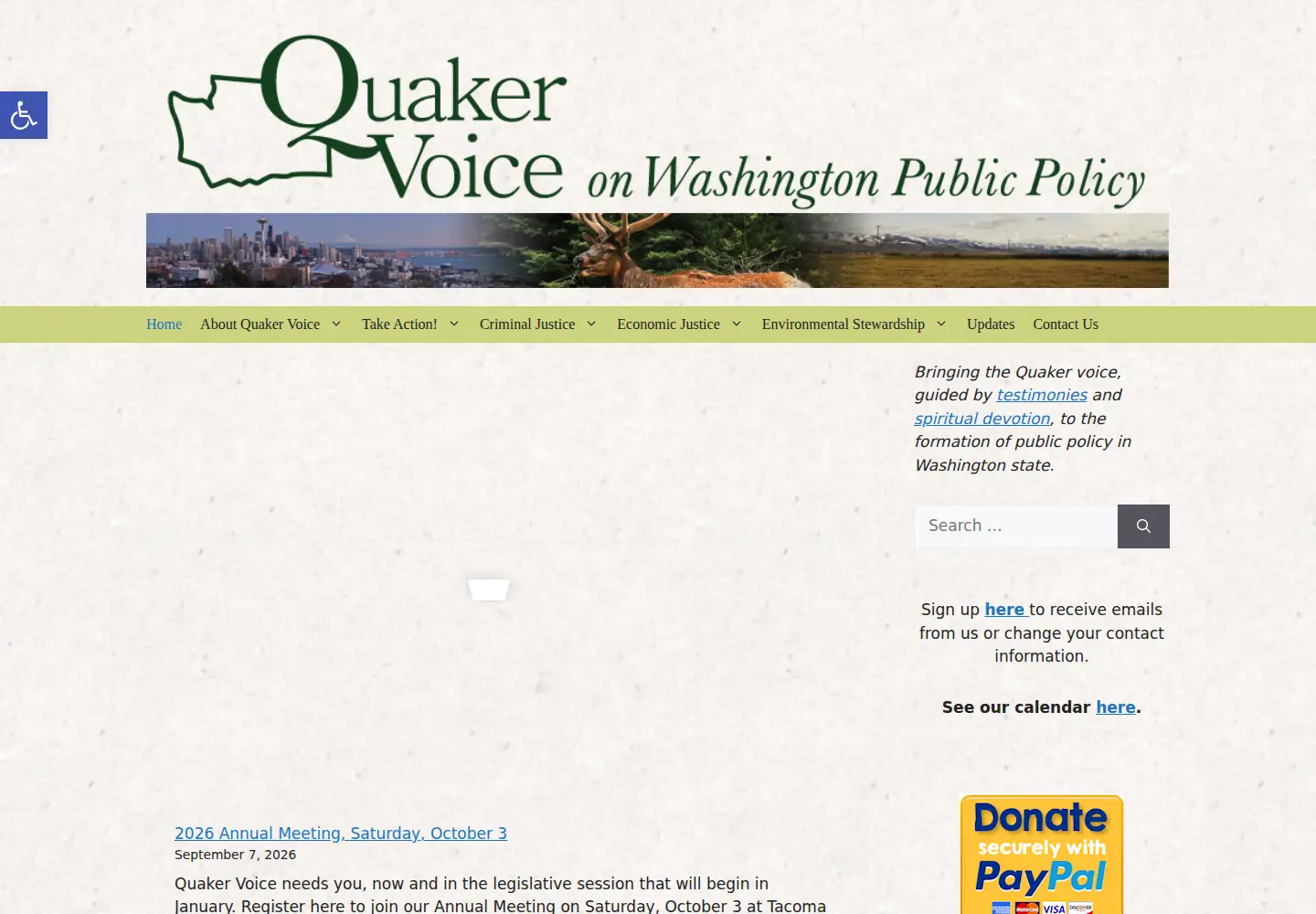 Captured homepage of quakervoicewa.org in the current scan