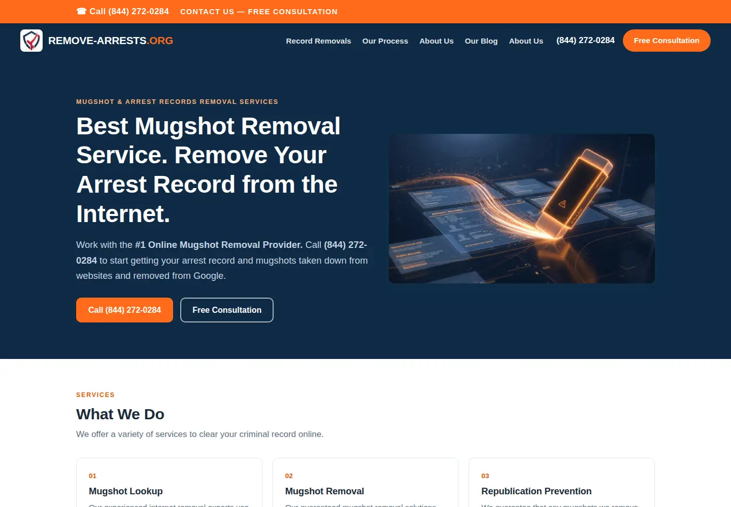 Captured homepage of remove-arrests.org in the current scan