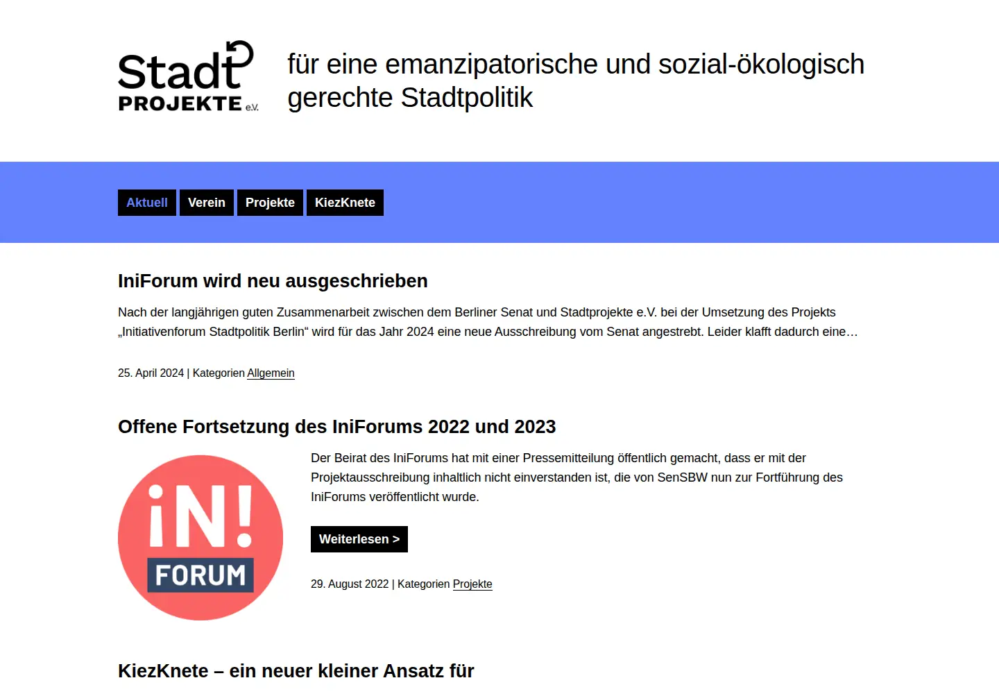 Captured homepage of stadtprojekte.org in the current scan