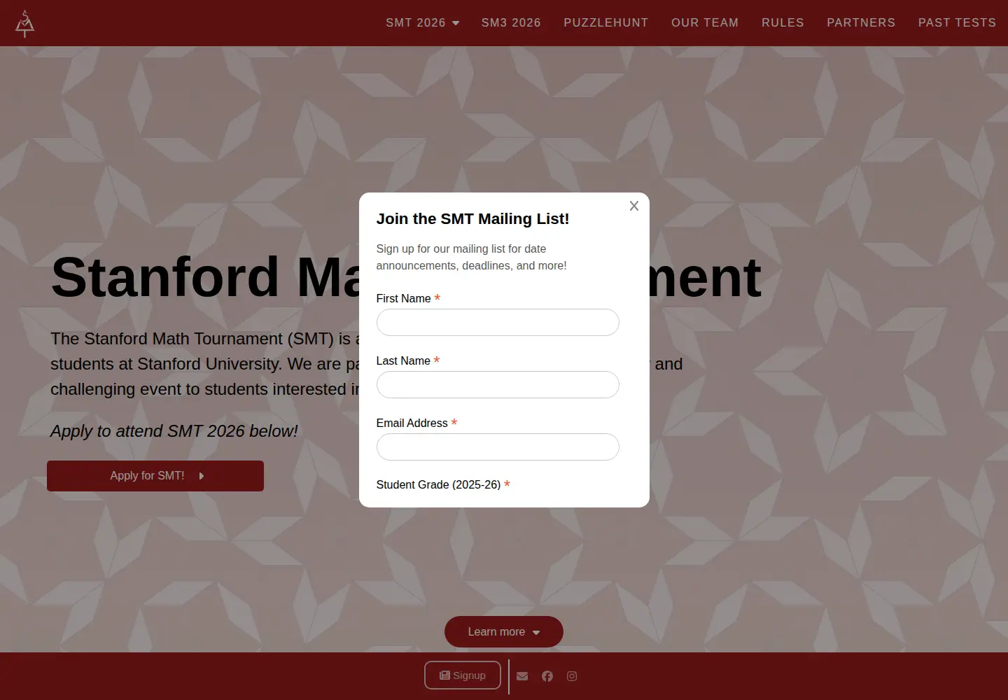 Screenshot of stanfordmathtournament.org