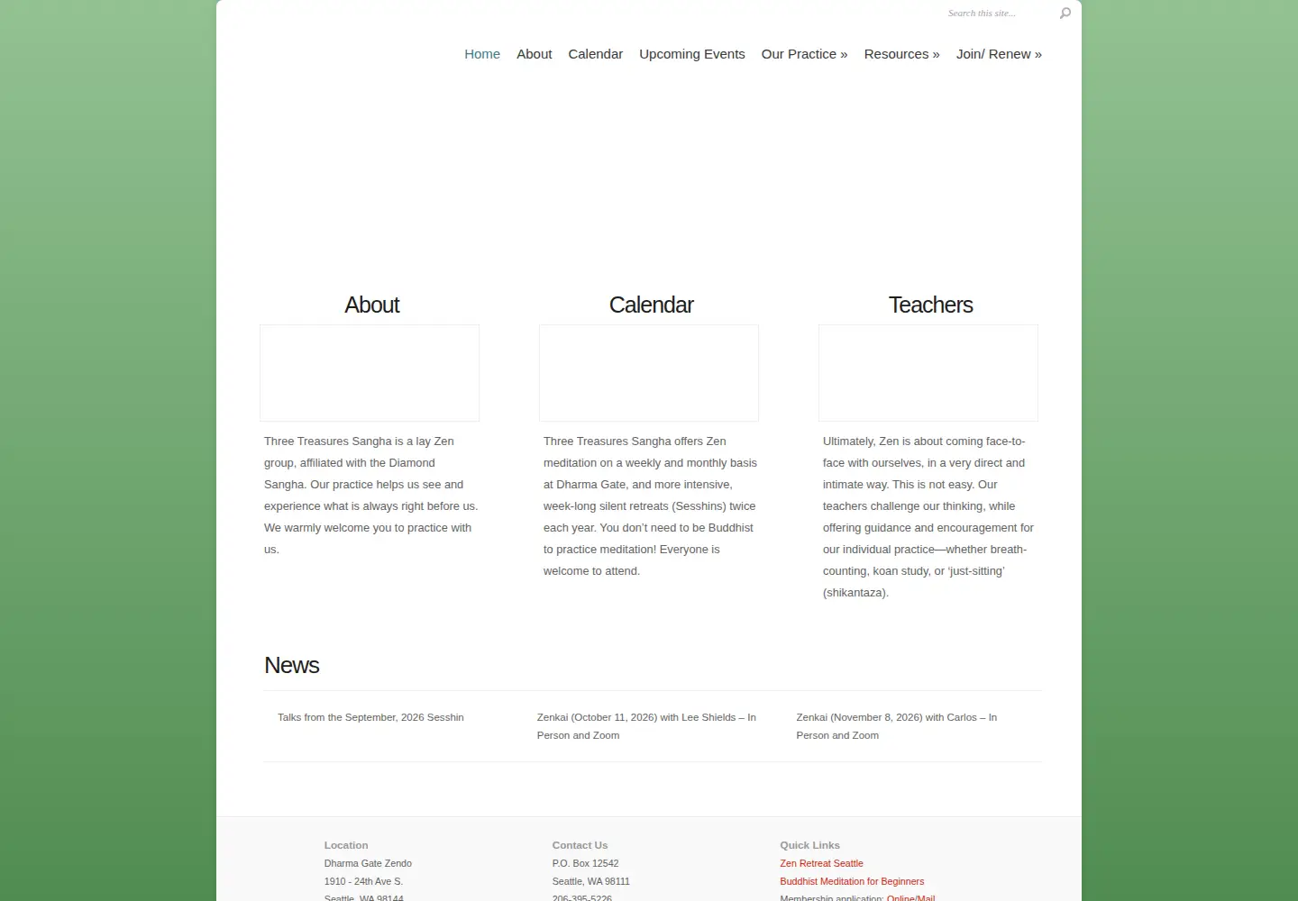 Captured homepage of three-treasures-sangha.org in the current scan