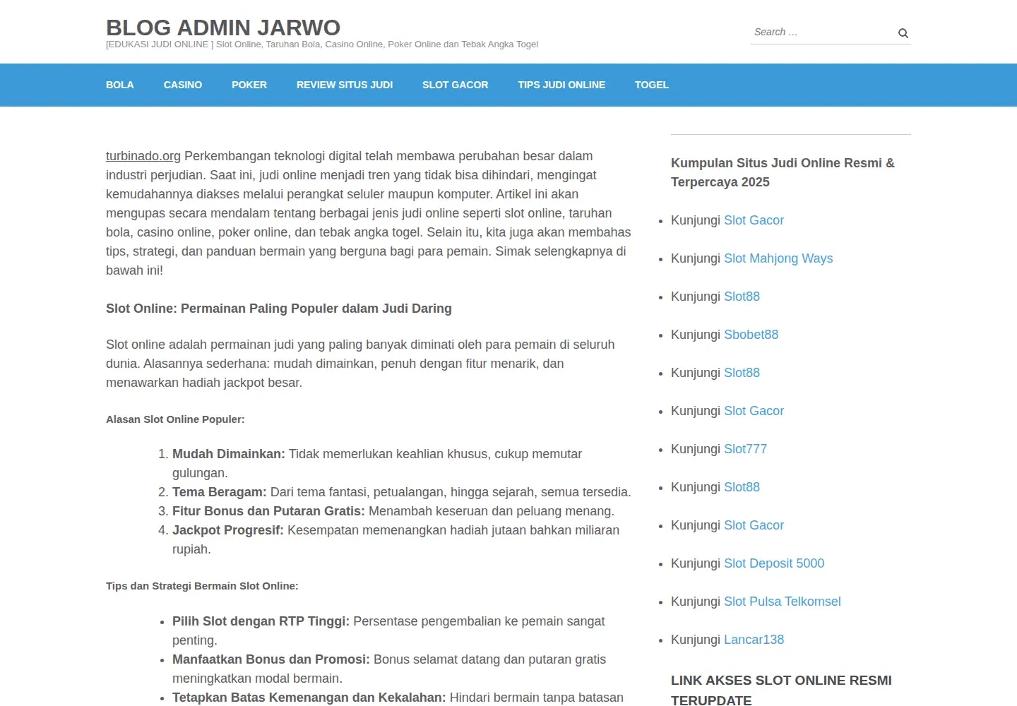Captured homepage of turbinado.org in the current scan