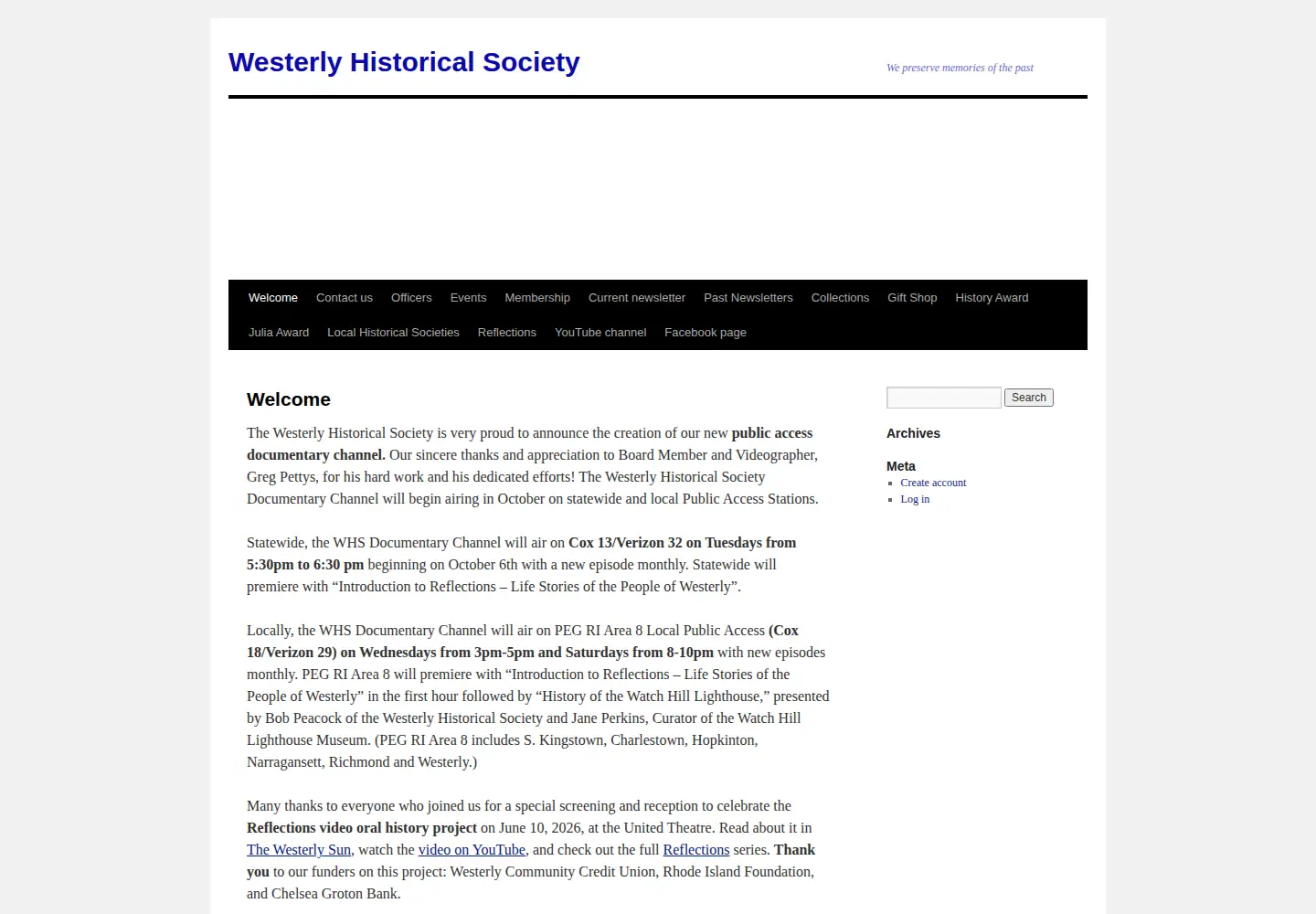 Screenshot of westerlyhistoricalsociety.org