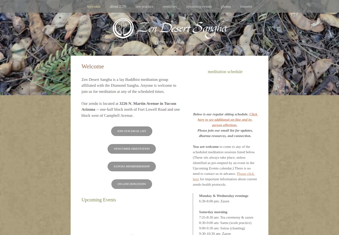 Captured homepage of zendesertsangha.org in the current scan