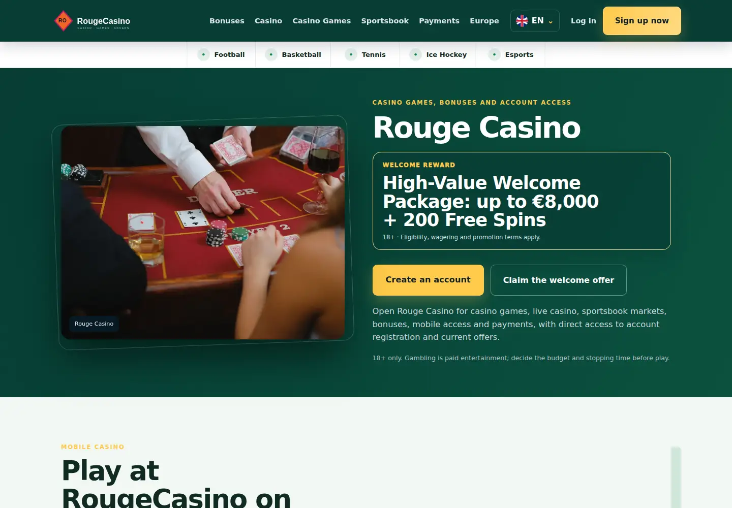 Screenshot of rougecasino.eu