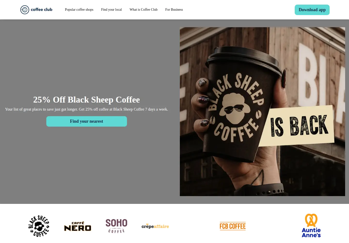 Captured homepage of coffeeclub.co.uk in the current scan