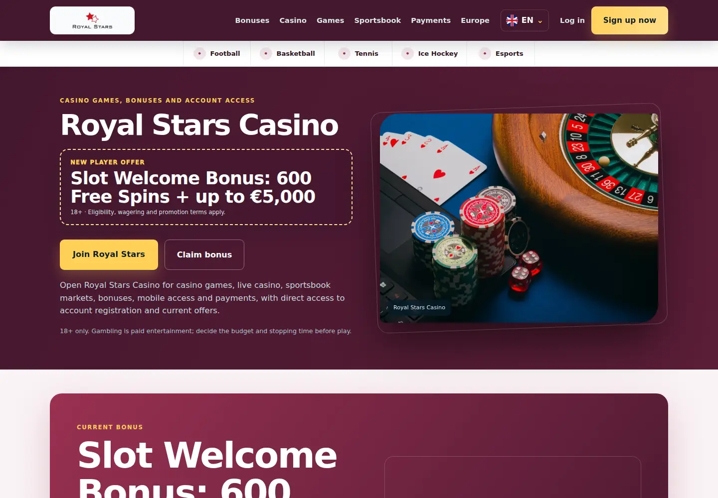 Screenshot of royalstarscasino.eu