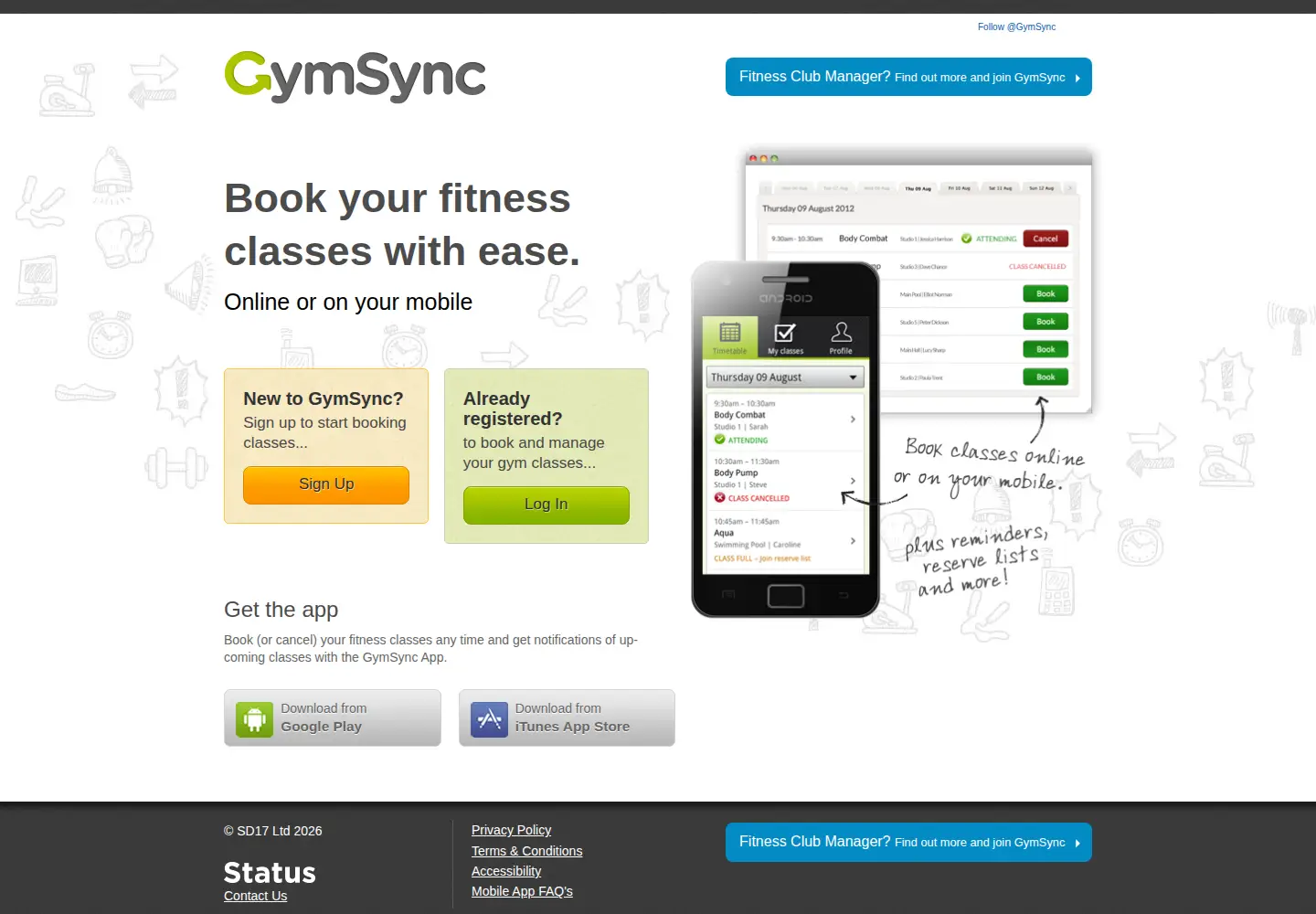 Screenshot of gymsync.co.uk