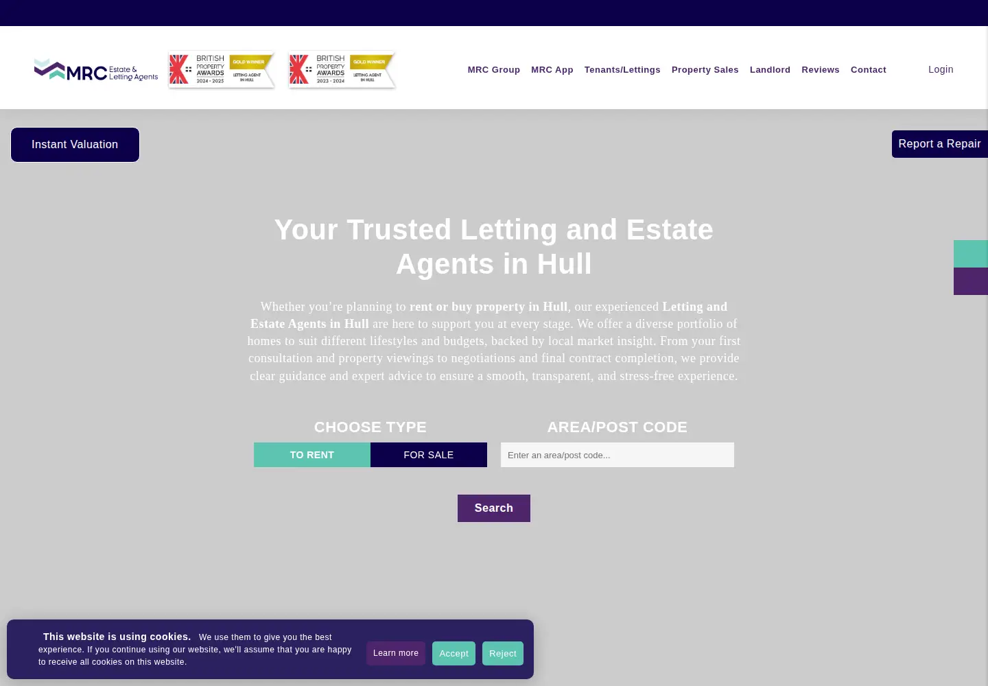 Captured homepage of mrc-property.co.uk in the current scan