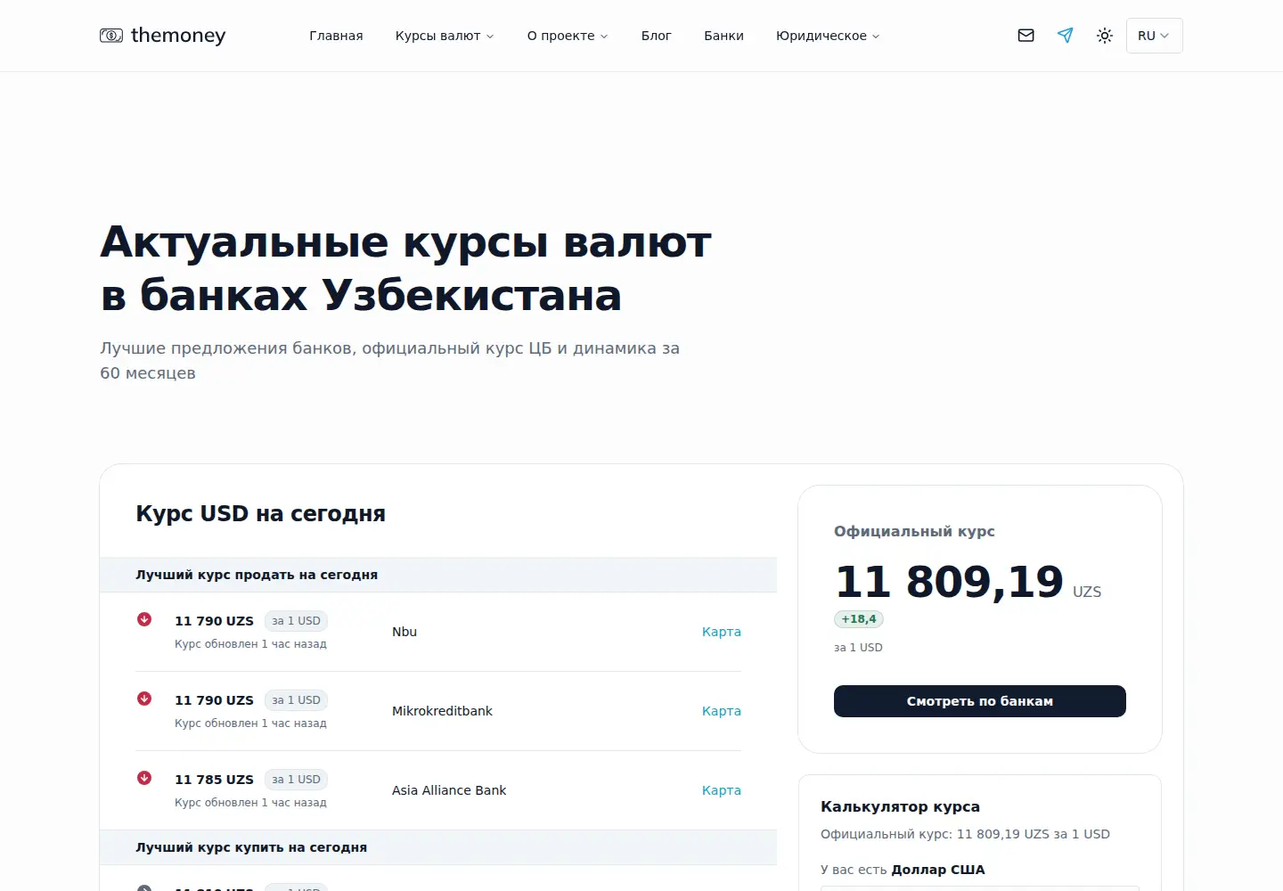 Captured homepage of themoney.uz in the current scan