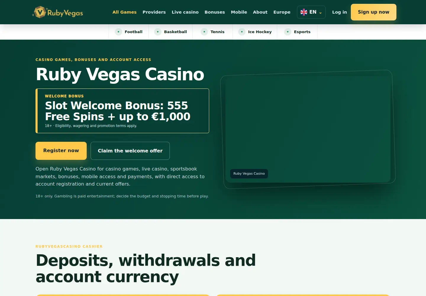 Screenshot of rubyvegascasino.eu