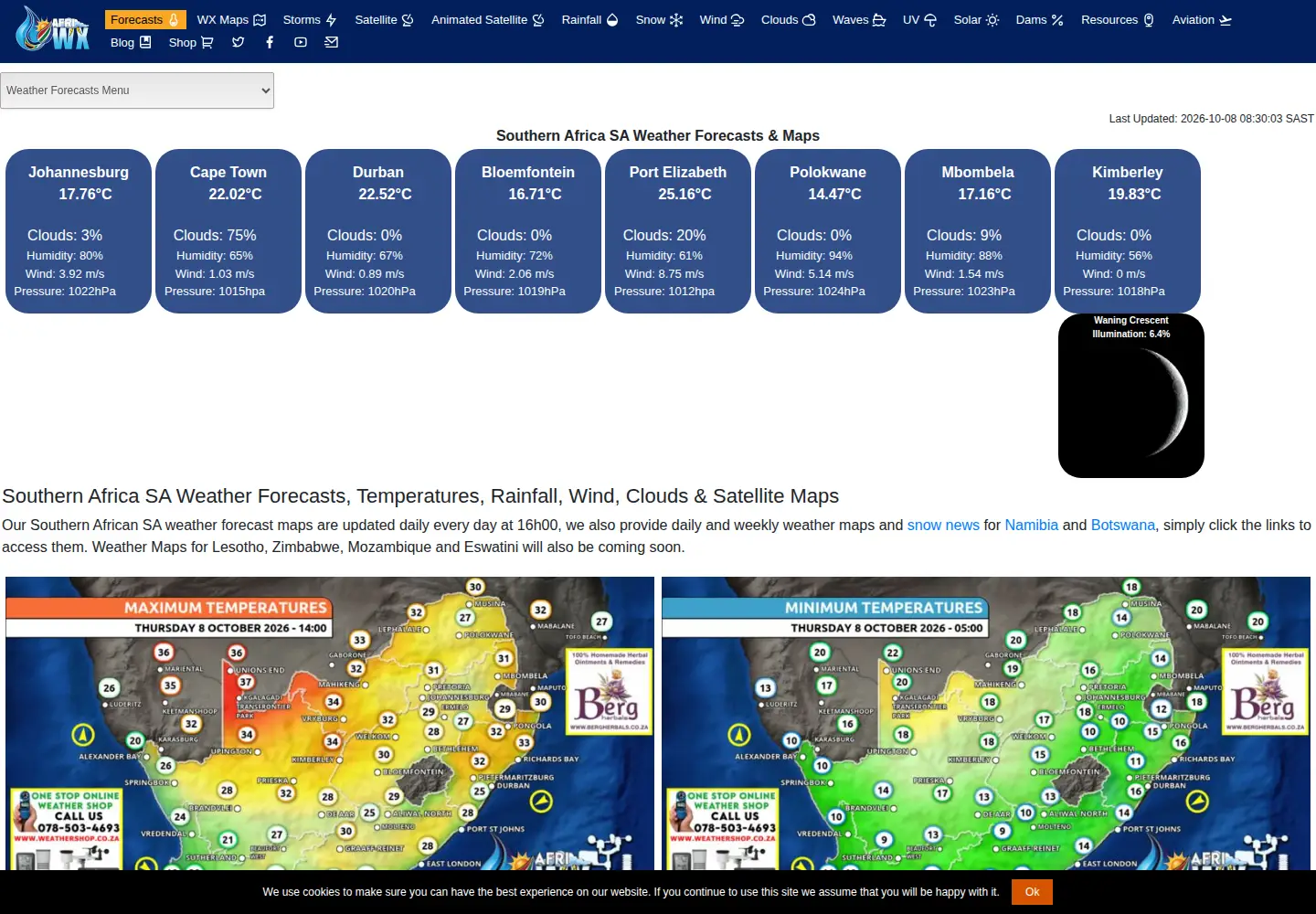 Captured homepage of afriwx.co.za in the current scan