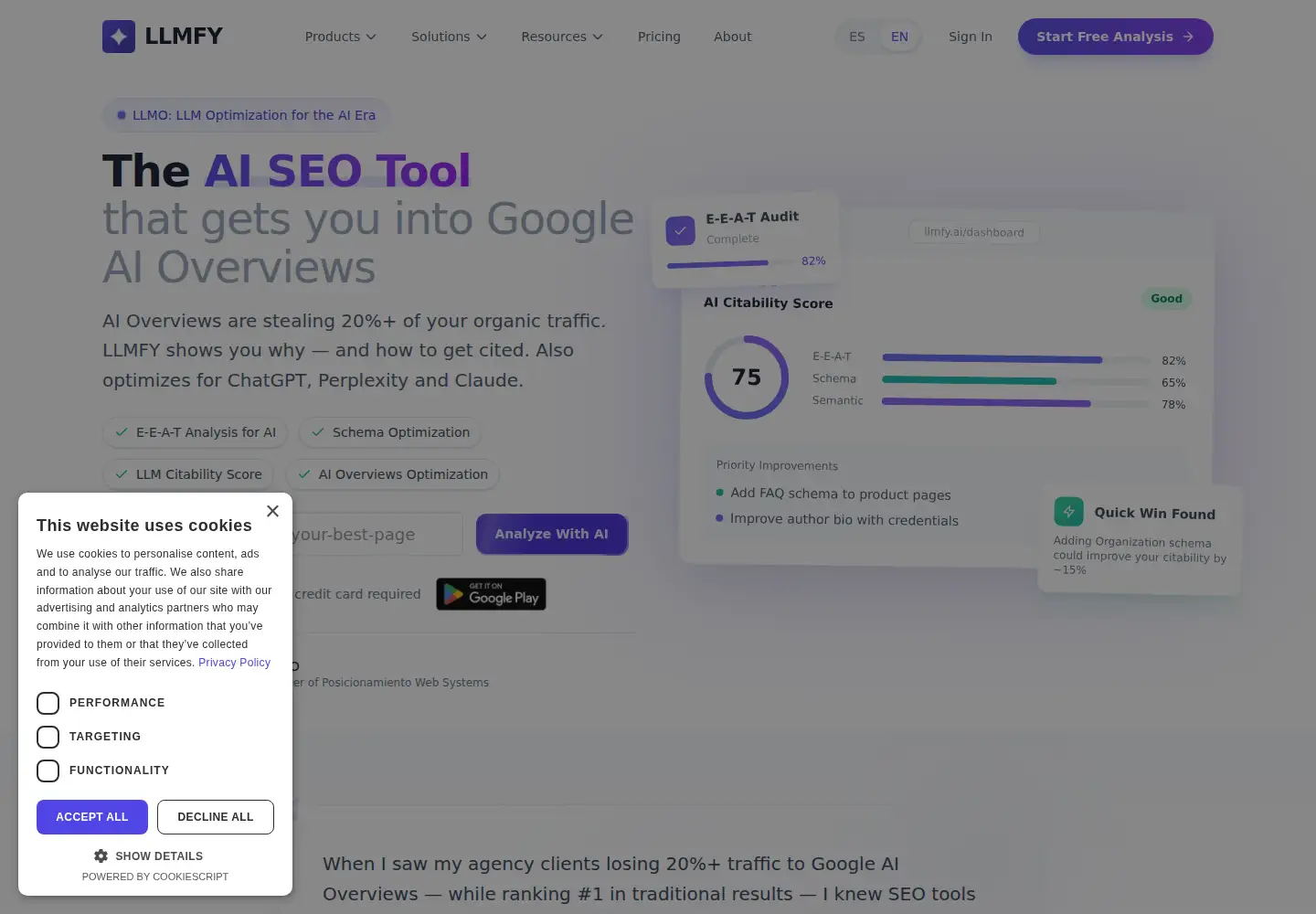 Captured homepage of llmfy.ai in the current scan