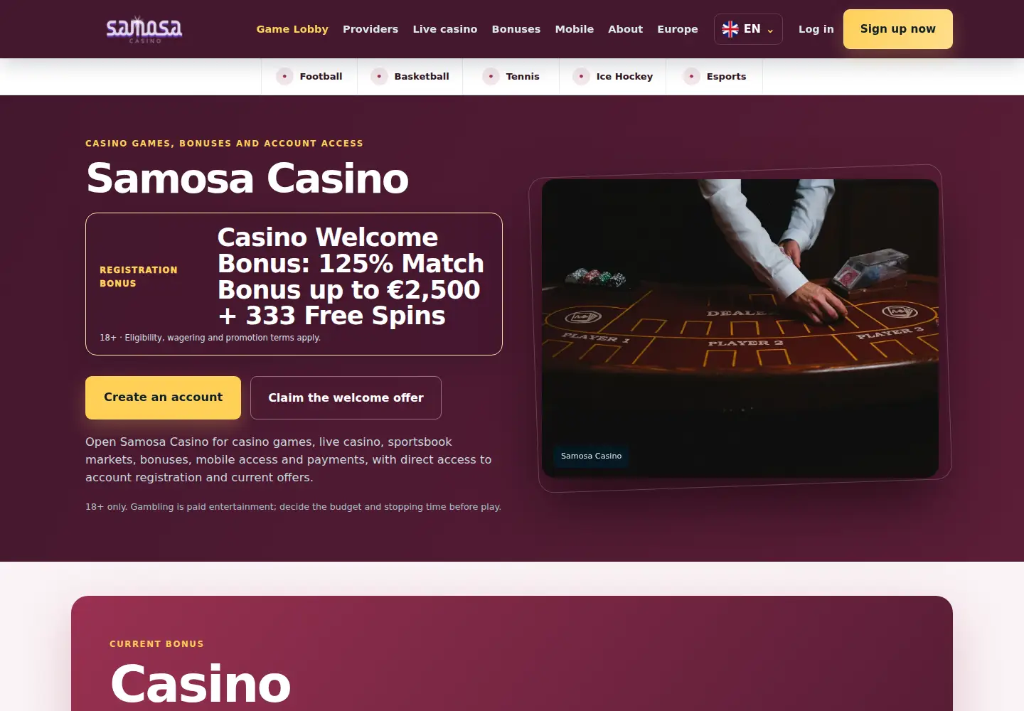 Screenshot of samosacasino.eu