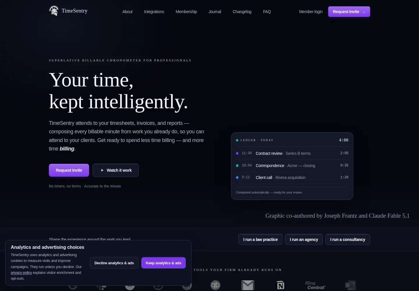 Captured homepage of timesentry.ai in the current scan