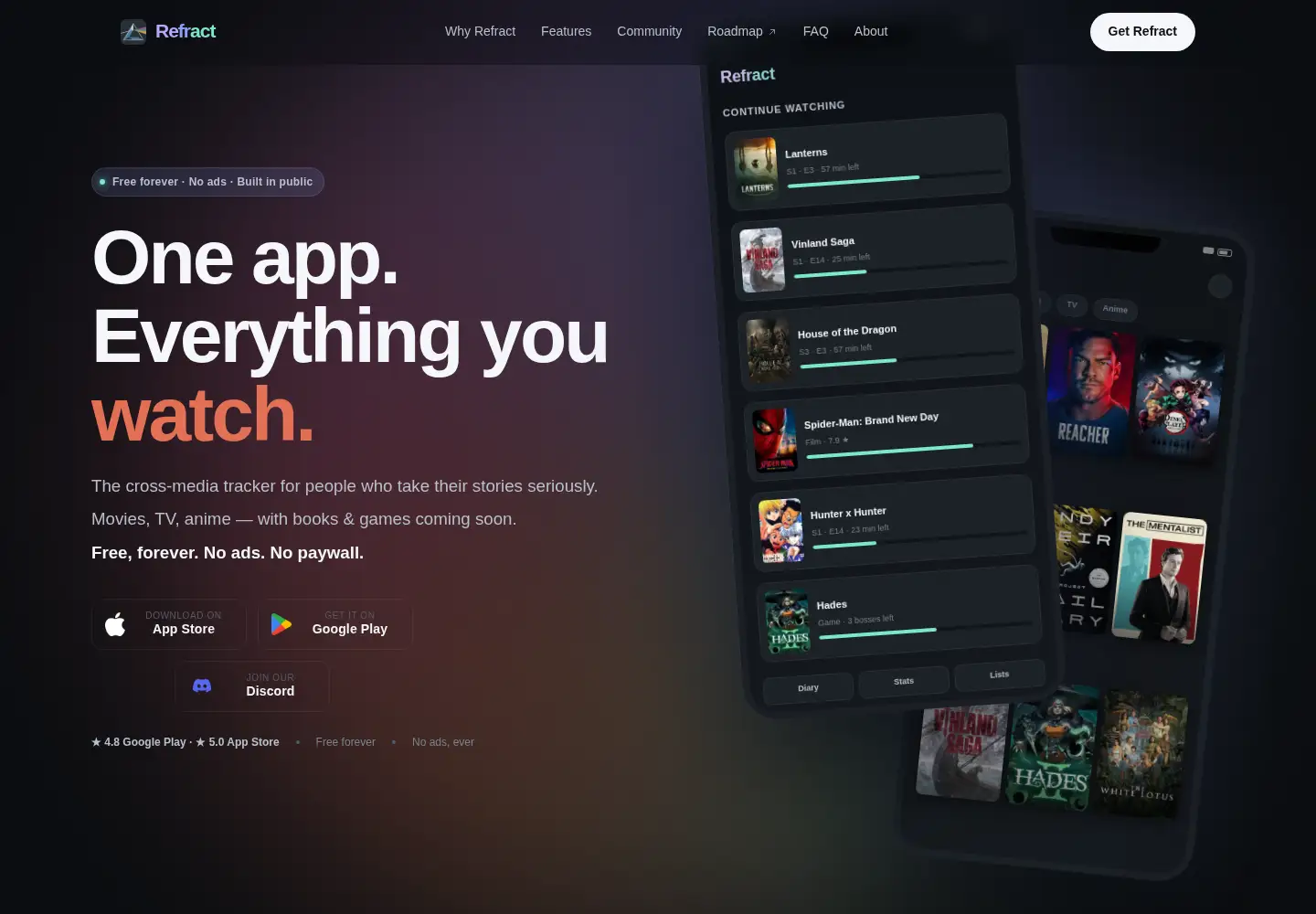 Captured homepage of getrefract.app in the current scan