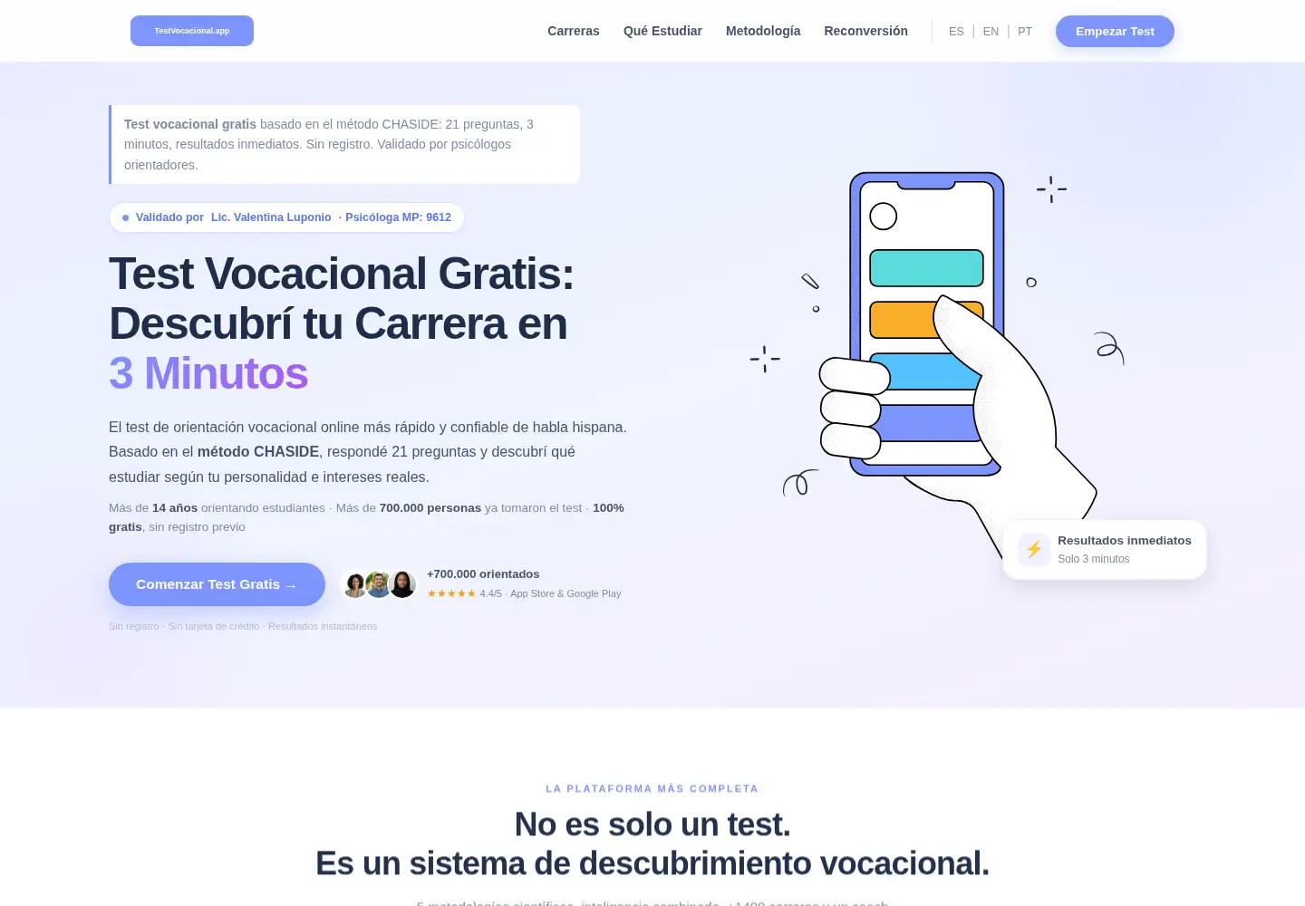 Captured homepage of testvocacional.app in the current scan