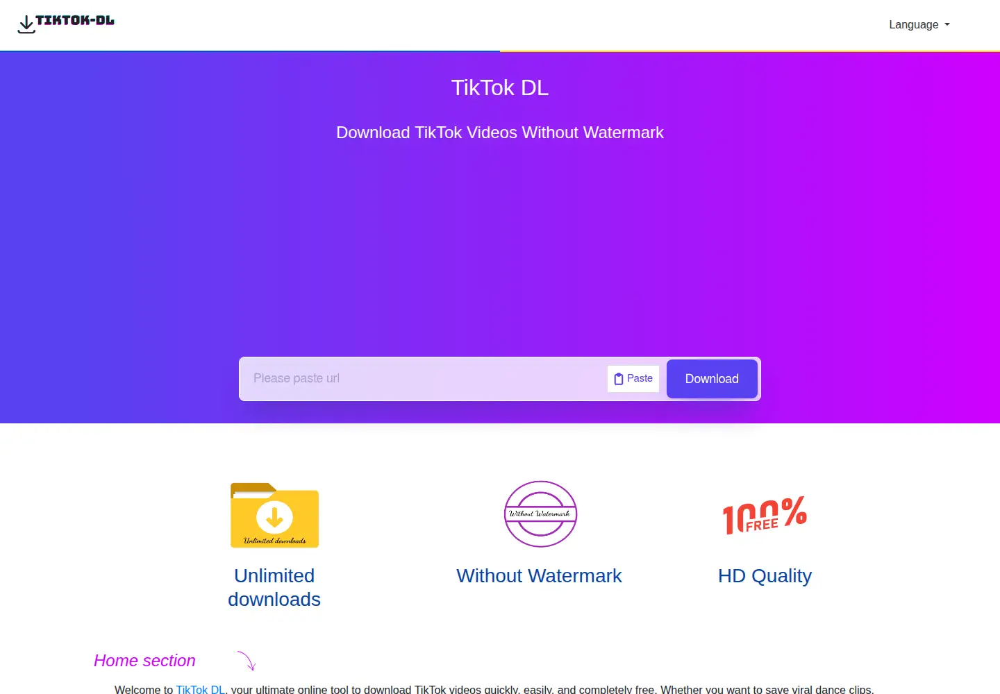 Captured homepage of tiktok-dl.app in the current scan