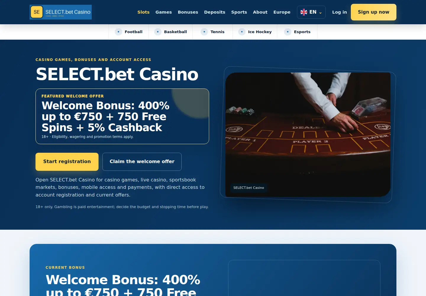 Screenshot of selectbetcasino.eu