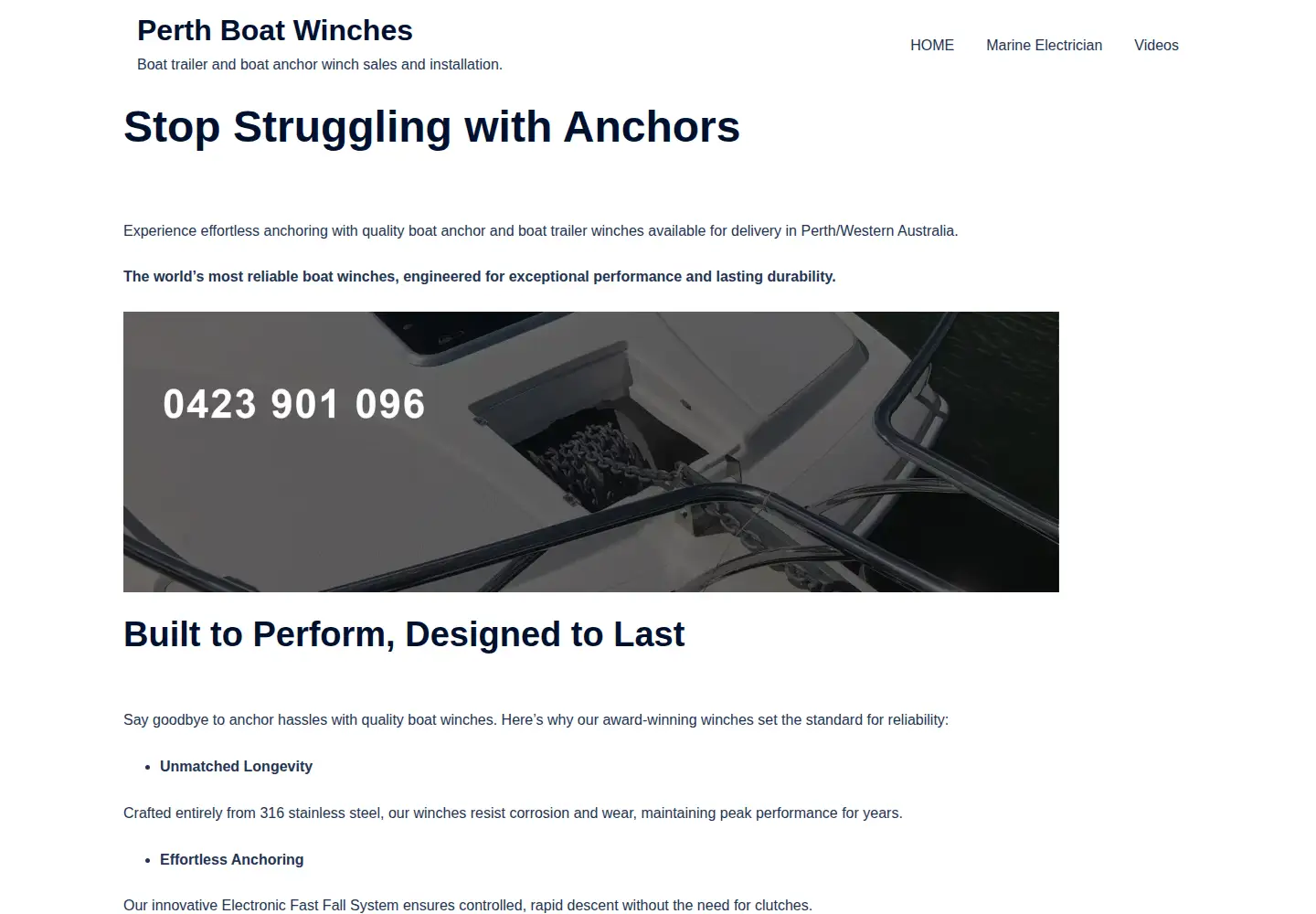 Captured homepage of winch.boats in the current scan