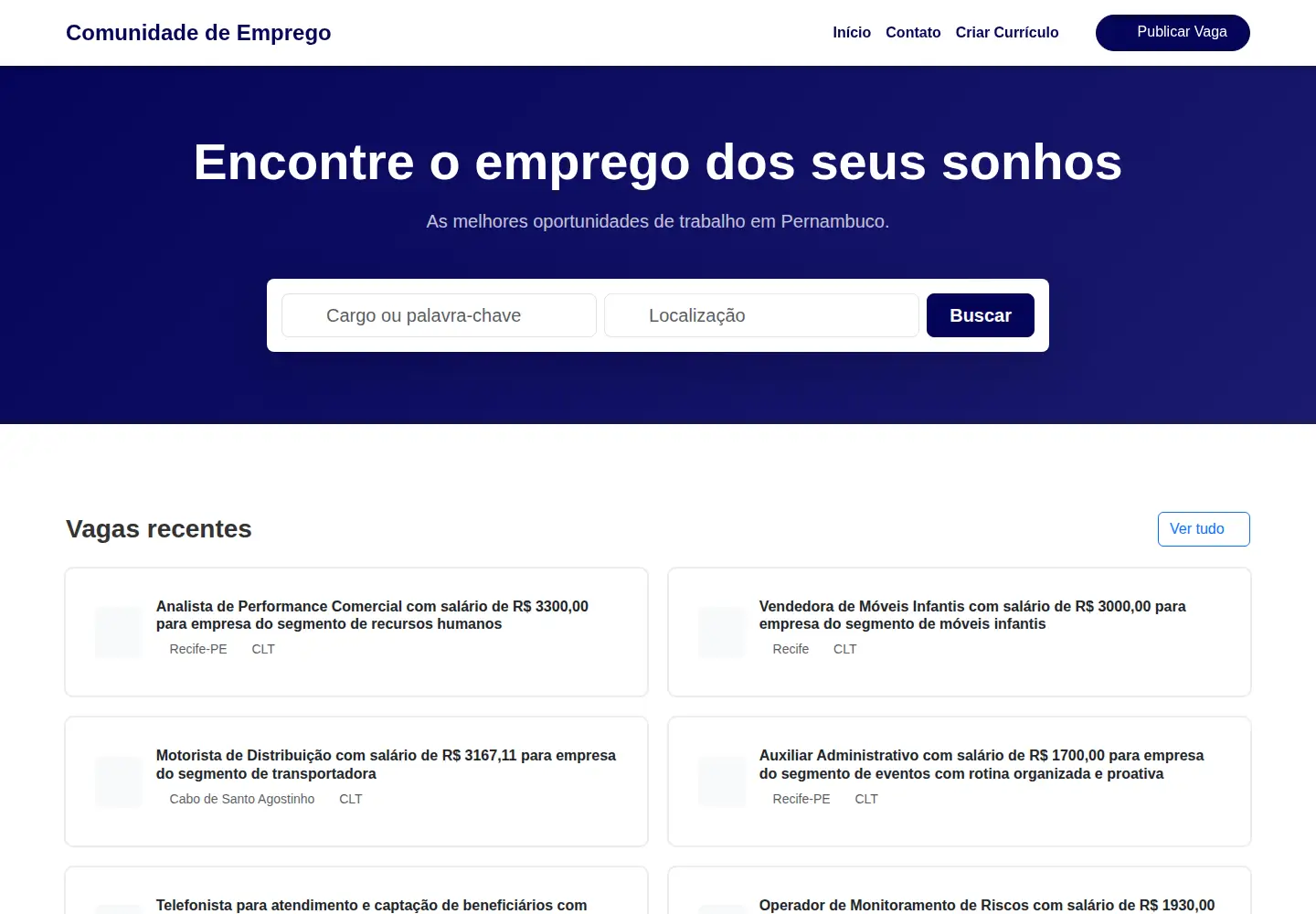 Captured homepage of comunidadeempregope.com.br in the current scan