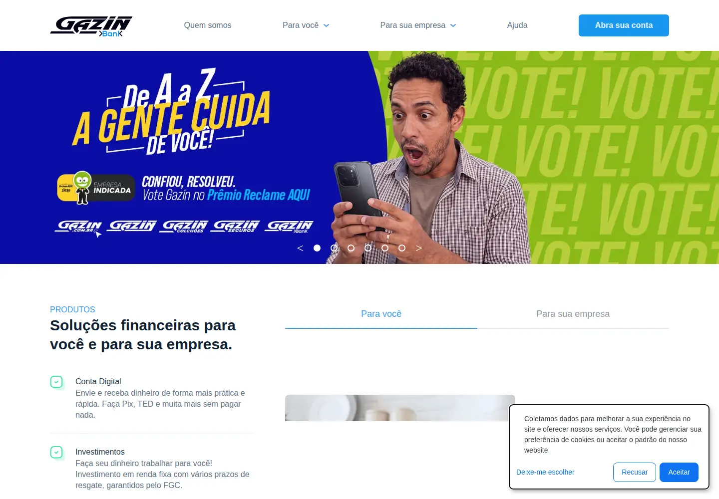 Captured homepage of gazinbank.com.br in the current scan