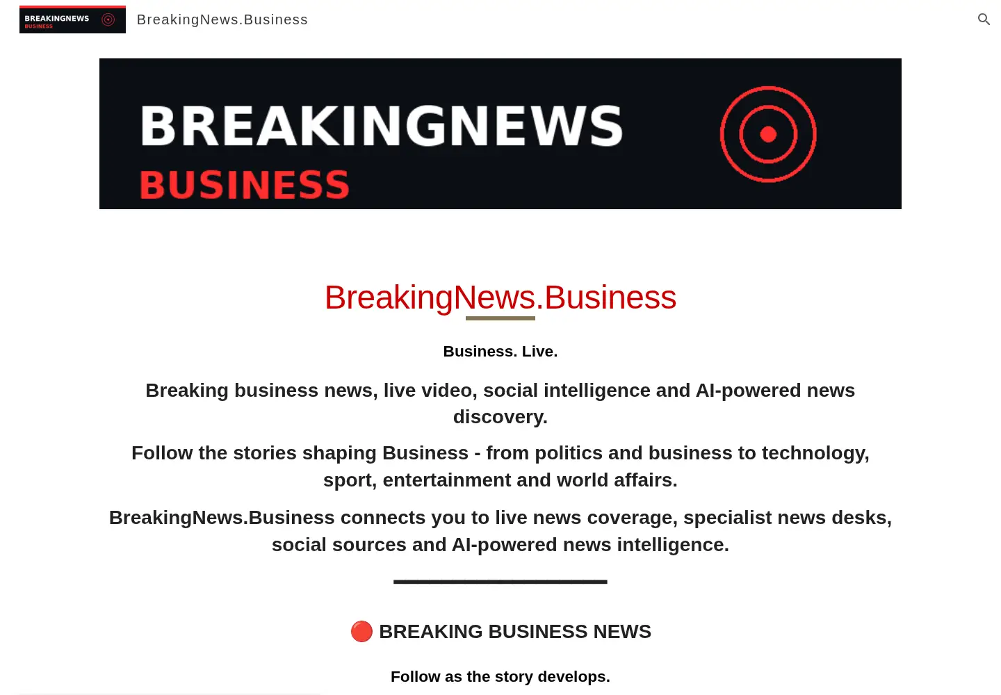 Captured homepage of breakingnews.business in the current scan