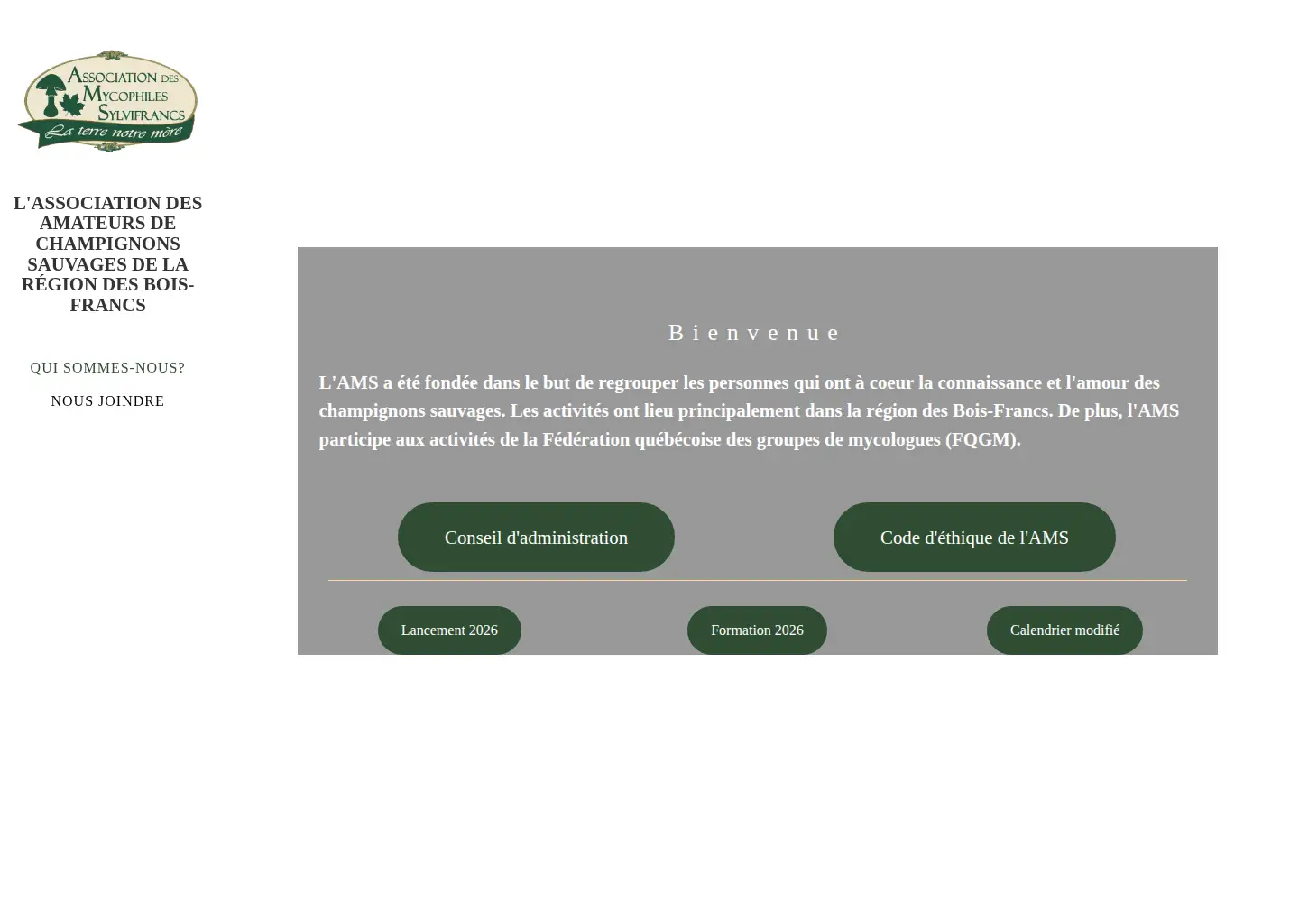 Captured homepage of champignonsboisfrancs.ca in the current scan