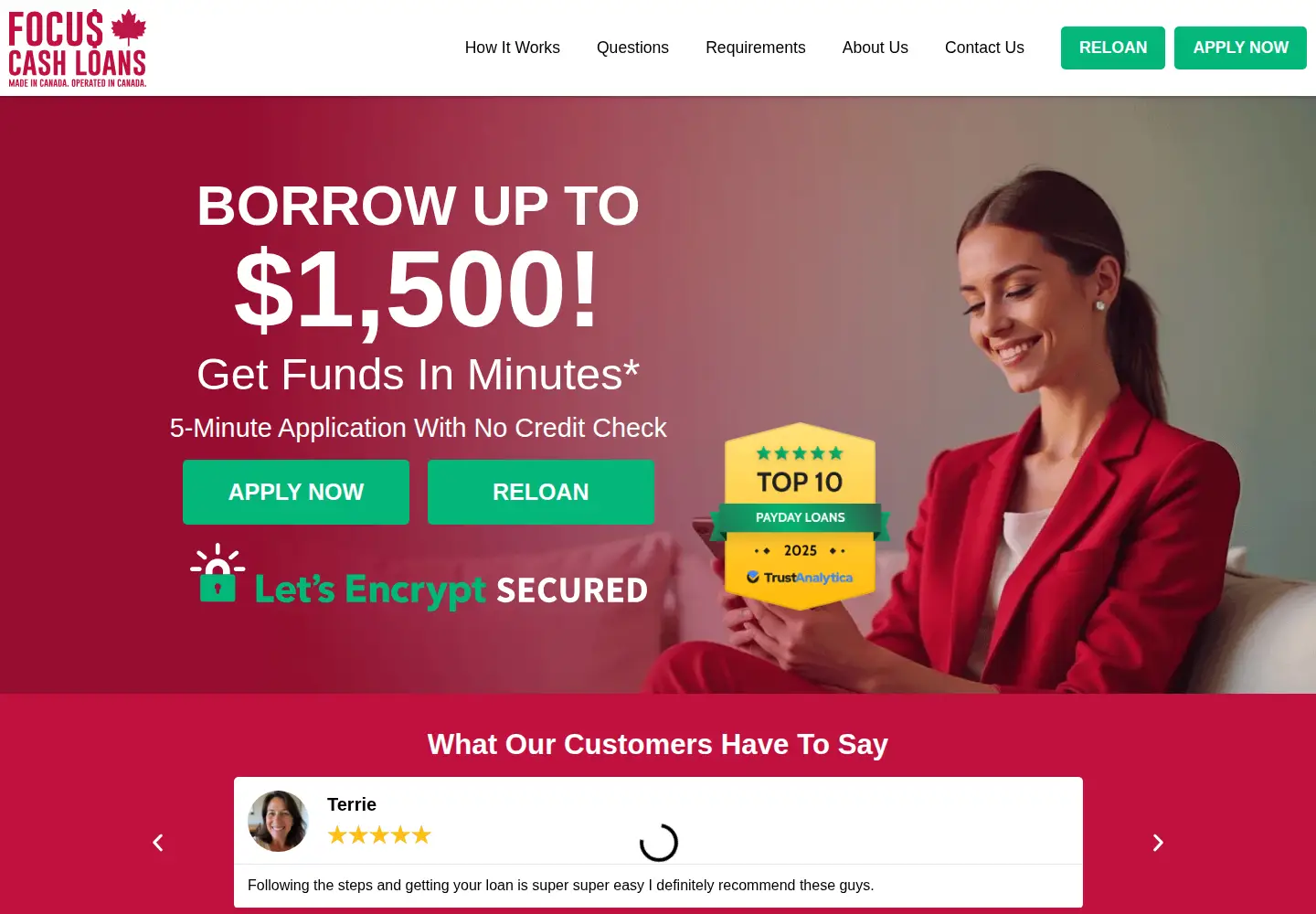 Screenshot of focuscashloans.ca